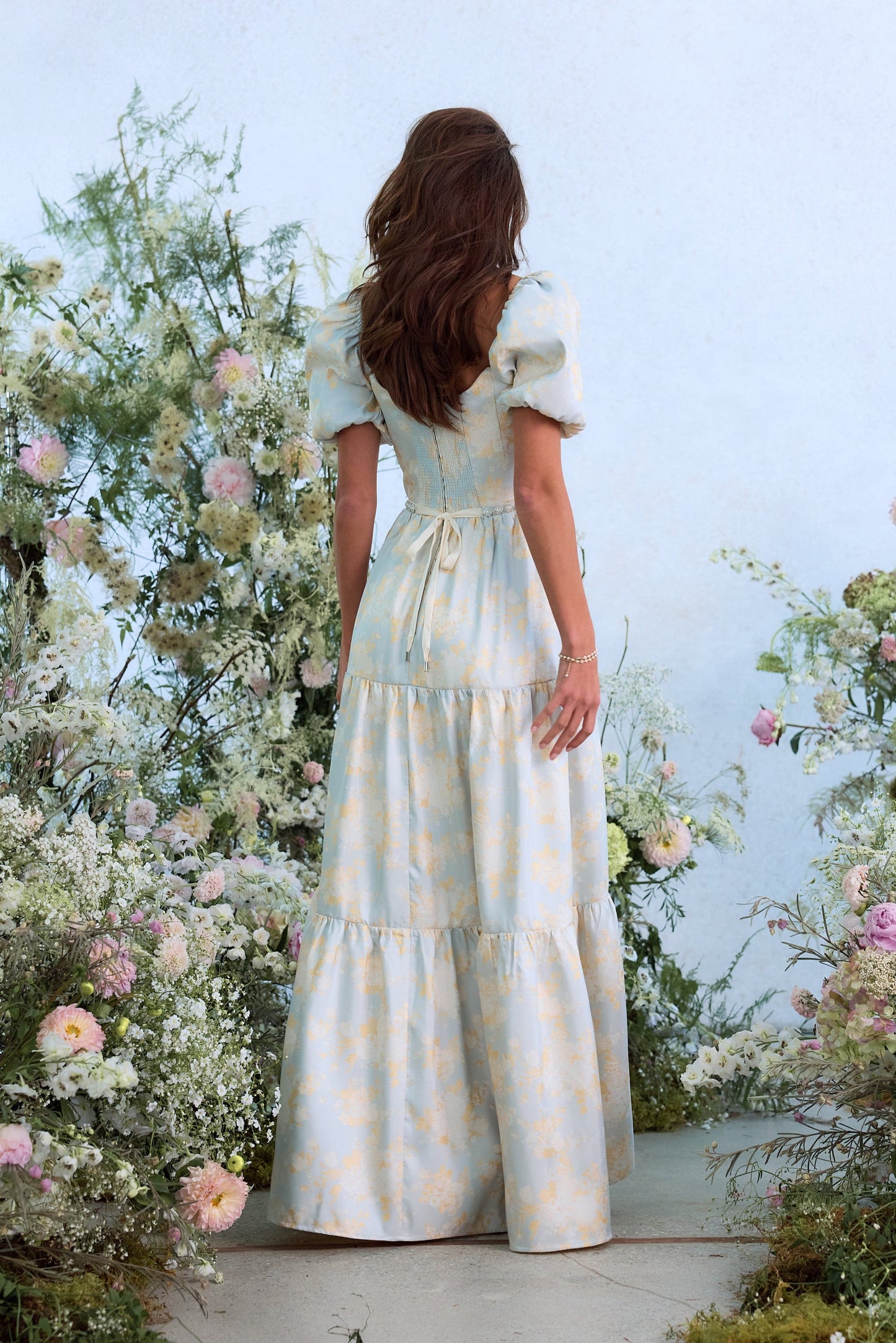 The Emma Dress in Sky Windsor Brocade