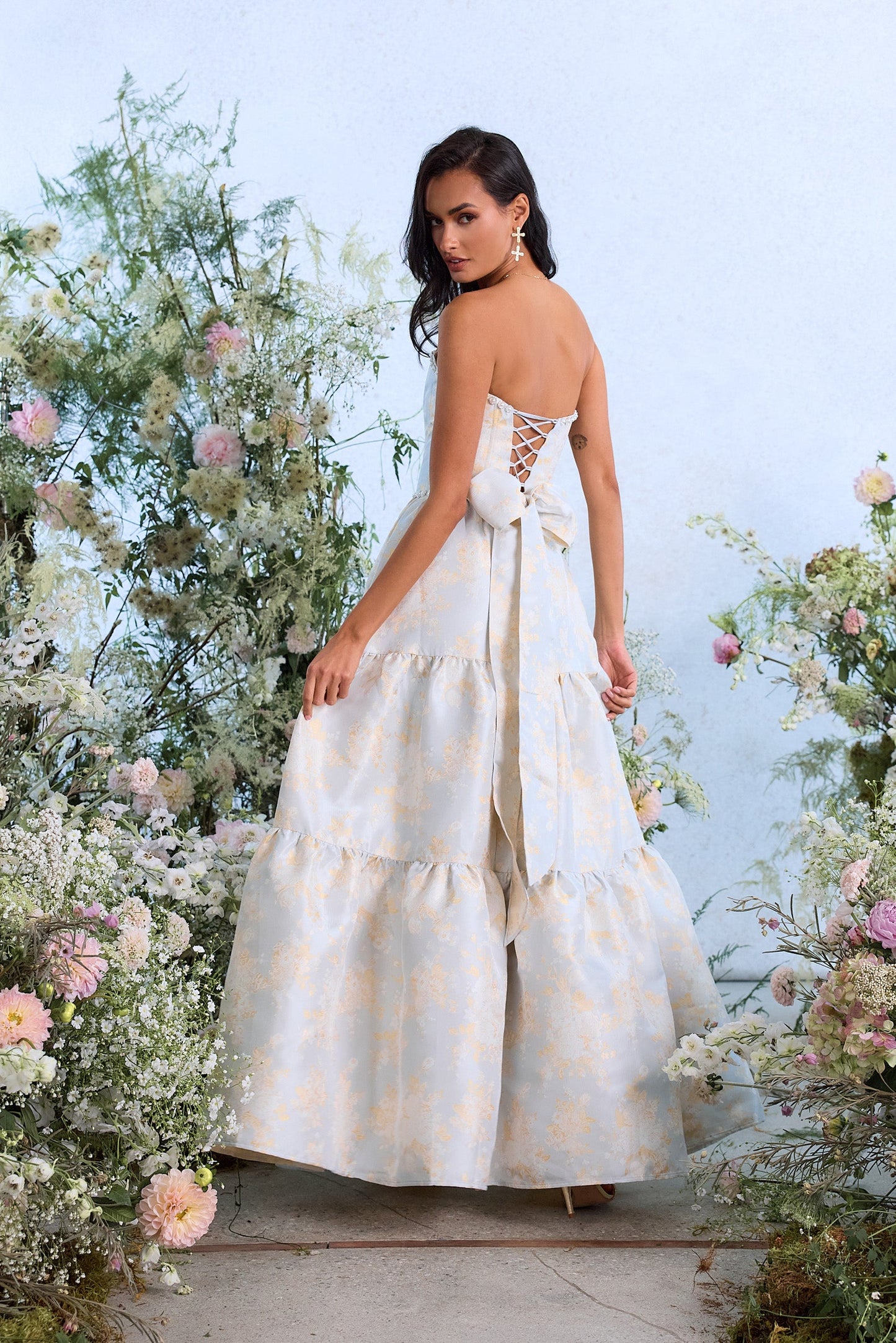 The Vivian Dress in Sky Windsor Brocade