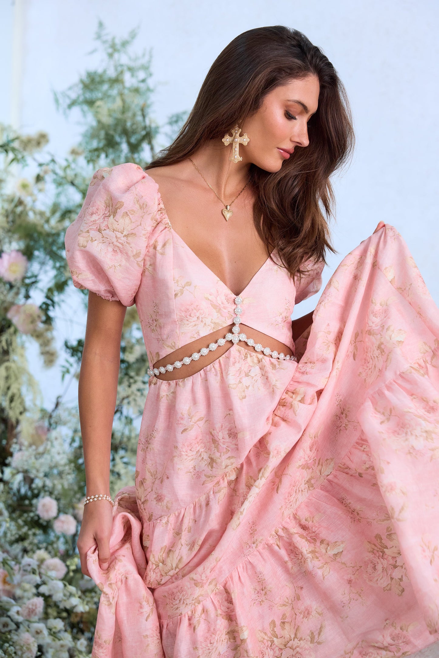 The Emma Dress in Light Pink Tapestry Rose