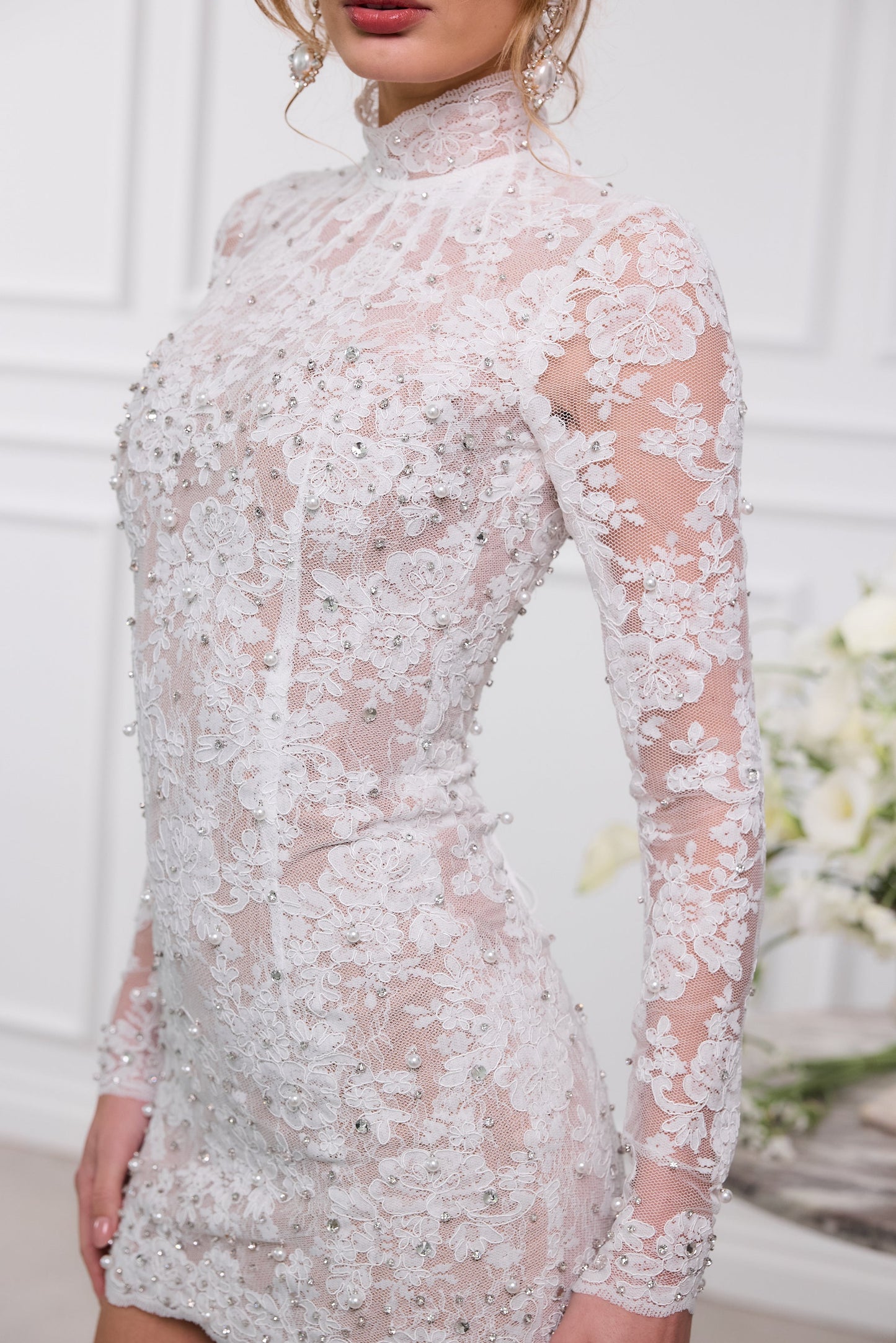 The Kiara Dress in White Chantilly Lace