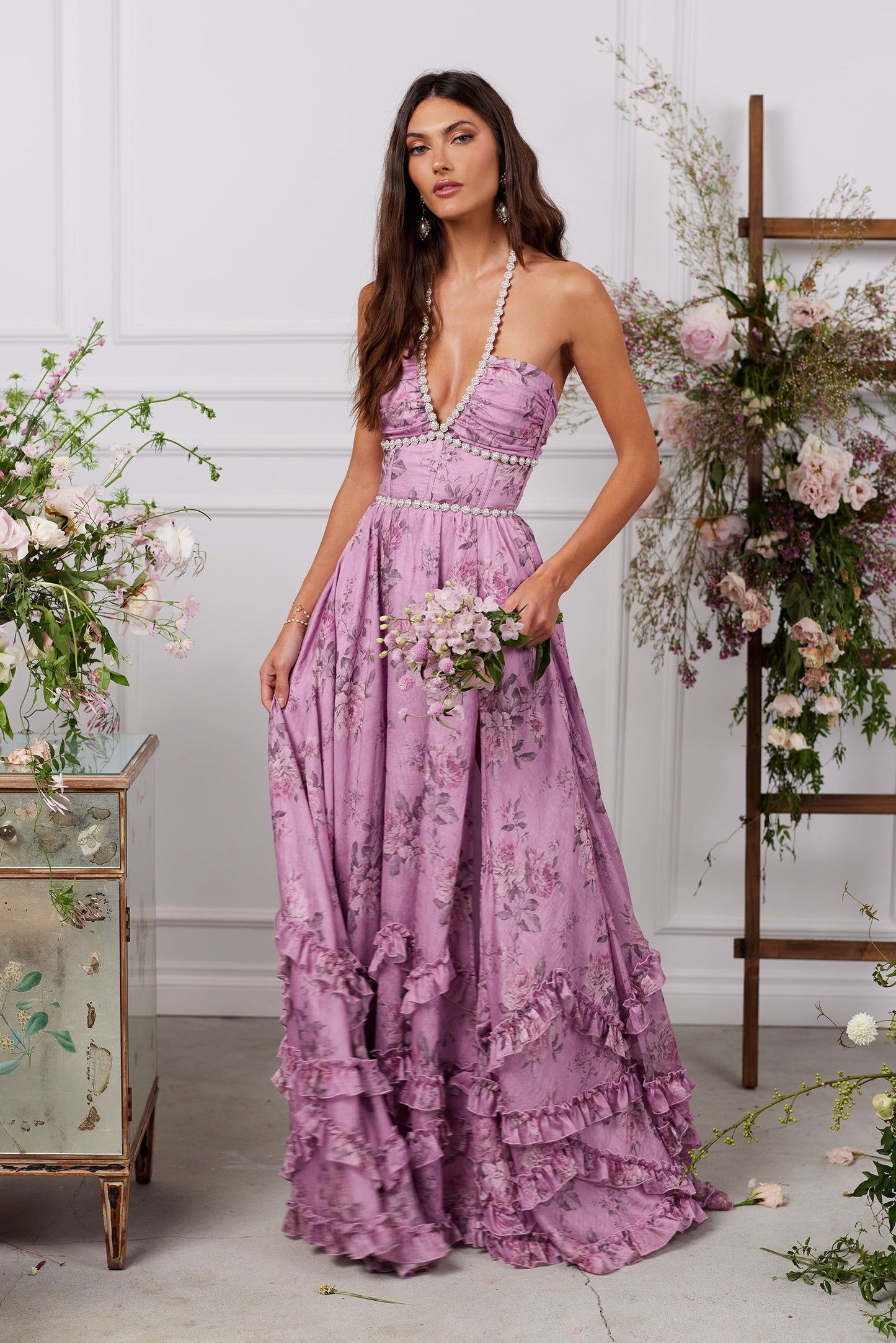 The Scarlette Dress in Lilac Tapestry Rose