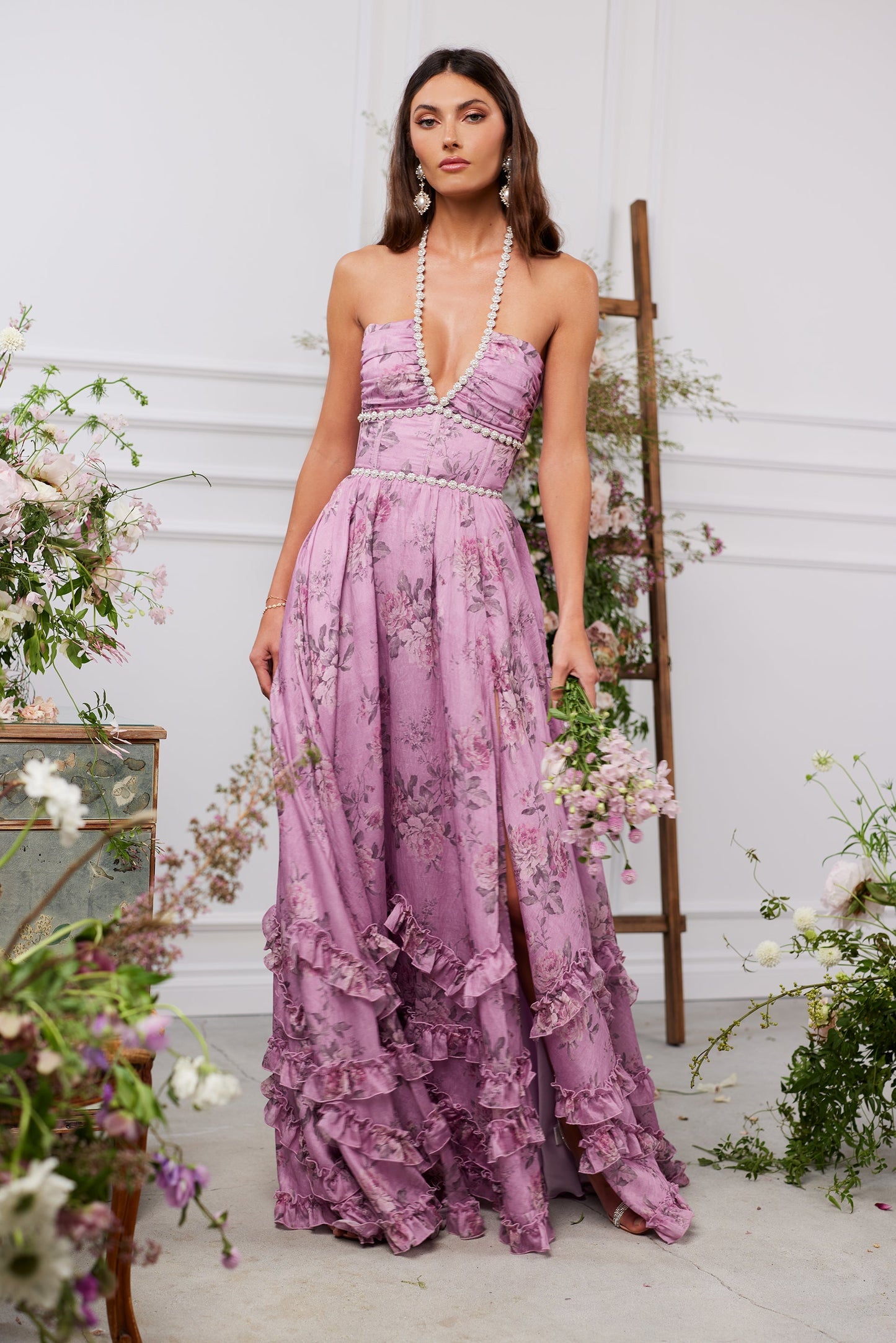 The Scarlette Dress in Lilac Tapestry Rose