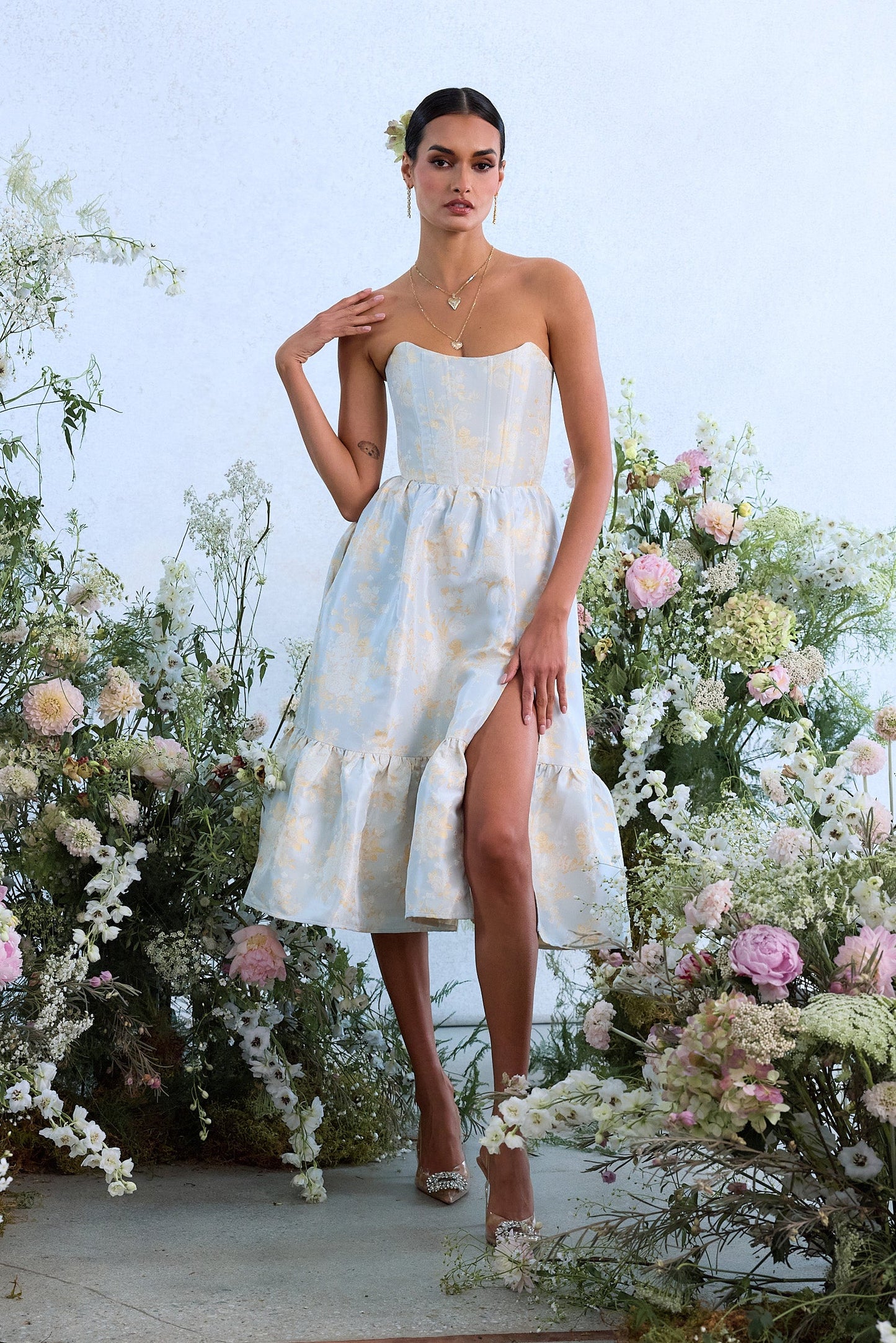 The Virginia Dress in Sky Windsor Brocade