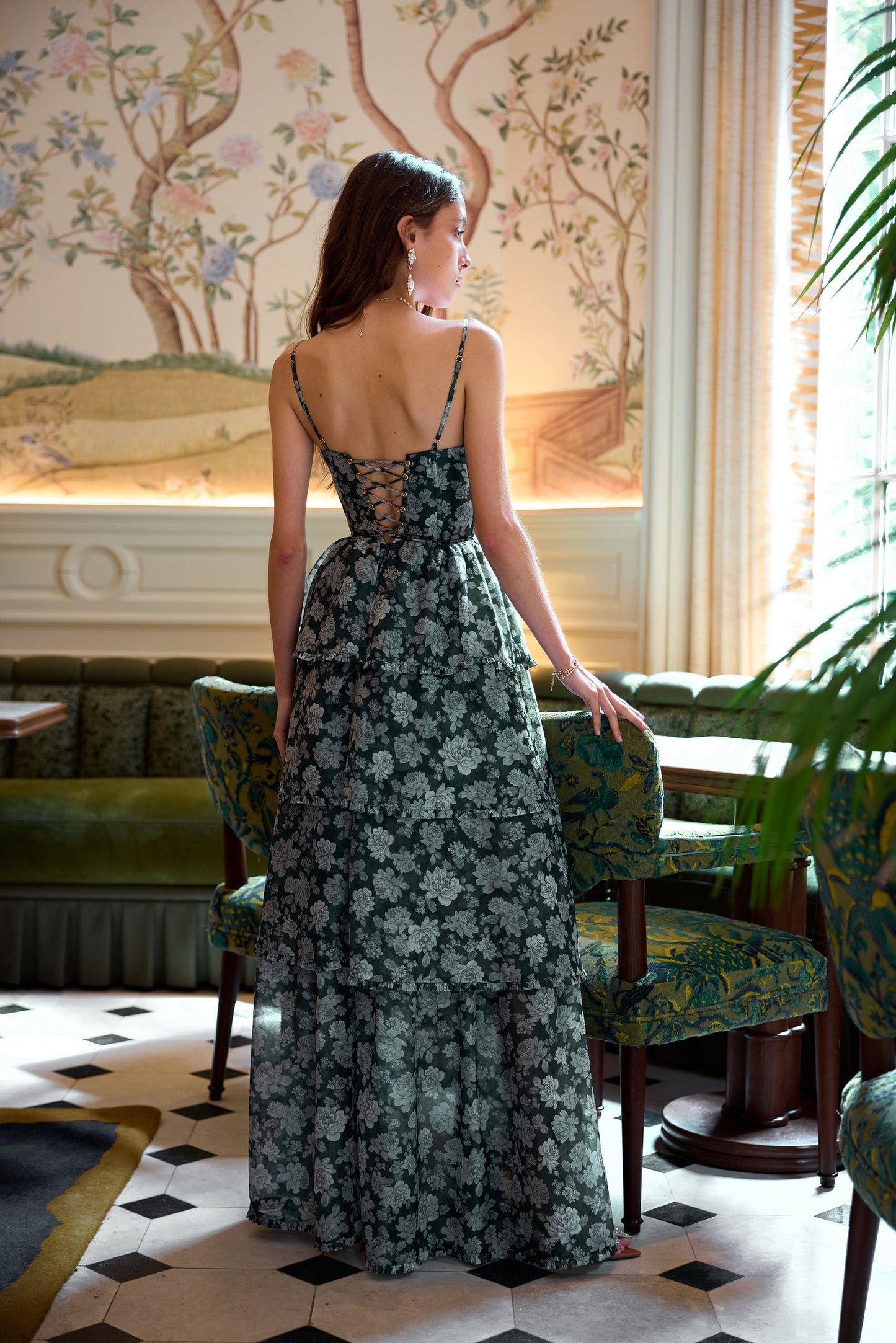 The Caterina Dress in Emerald Peony Print