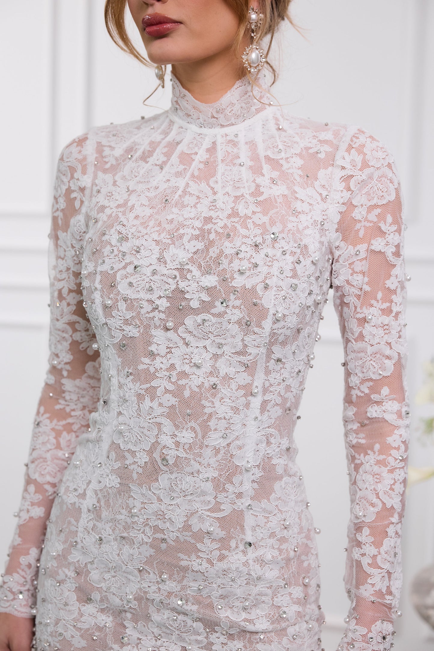 The Kiara Dress in White Chantilly Lace