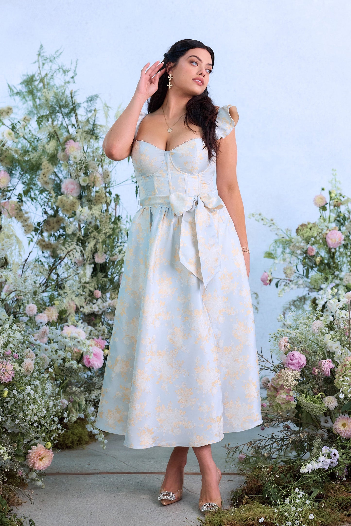 The Vera Dress in Sky Windsor Brocade