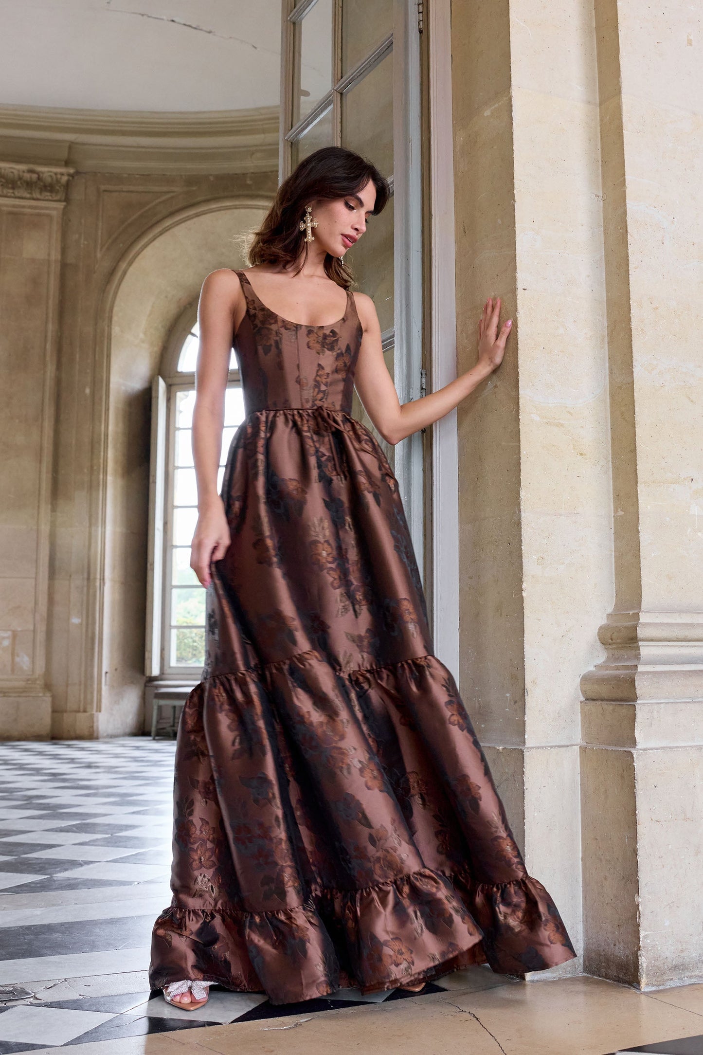 The Avery Dress in Cocoa Baroque Floral