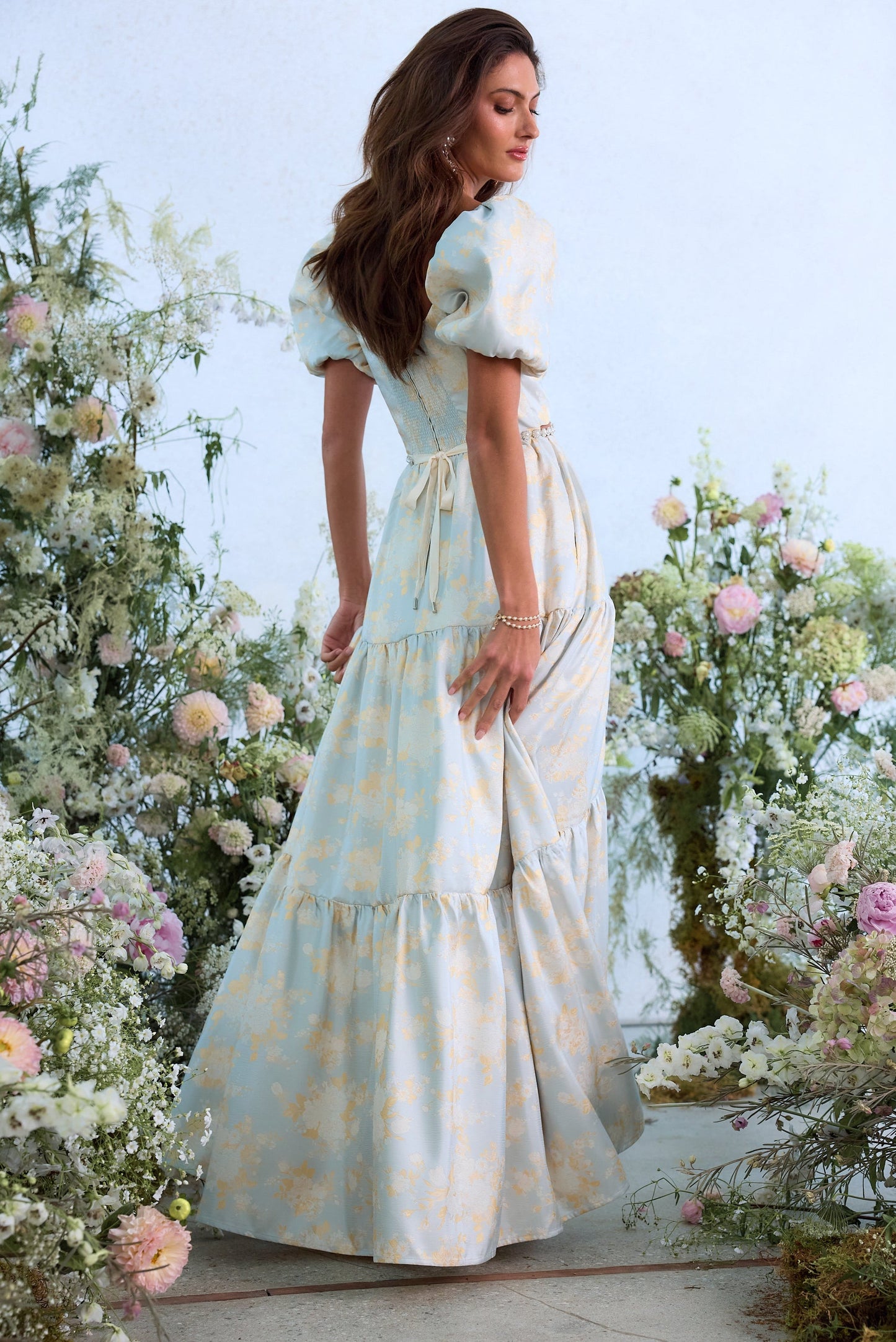 The Emma Dress in Sky Windsor Brocade