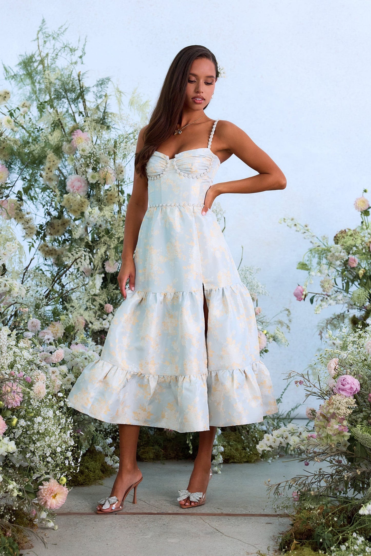 The Lorenza Dress in Sky Windsor Brocade