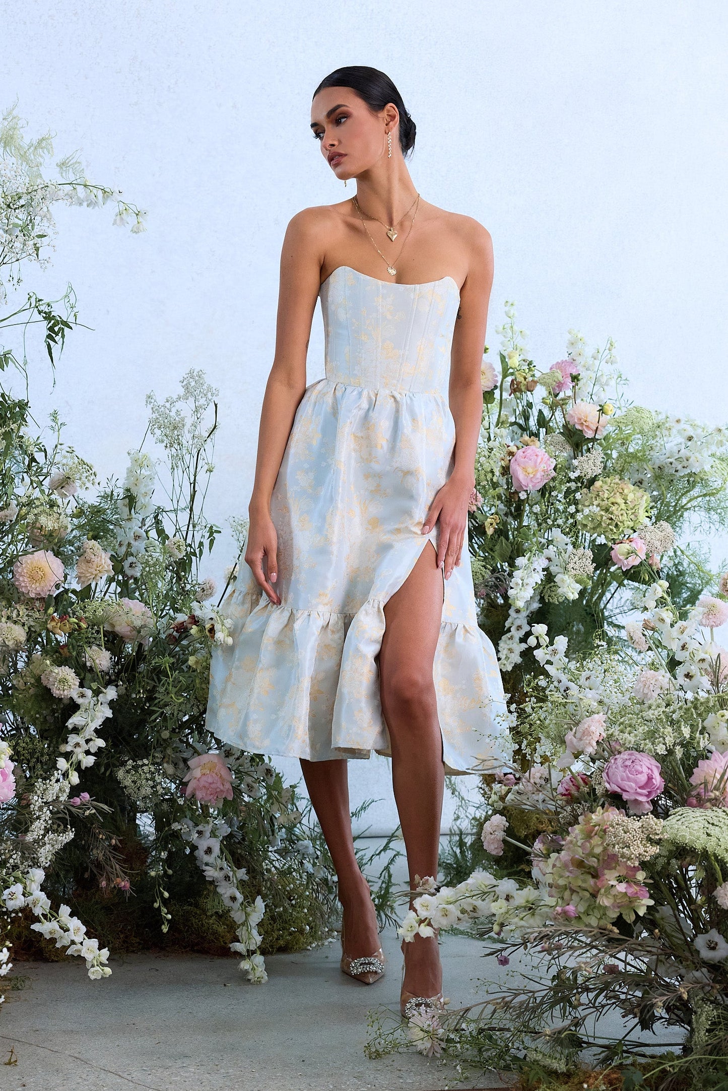 The Virginia Dress in Sky Windsor Brocade