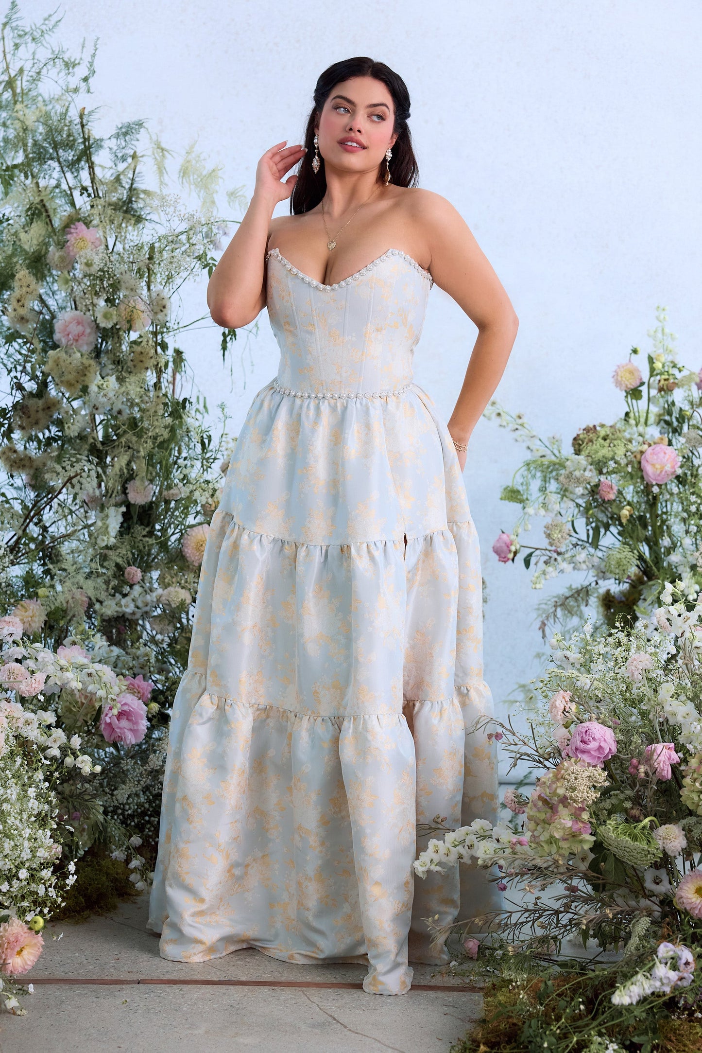 The Vivian Dress in Sky Windsor Brocade