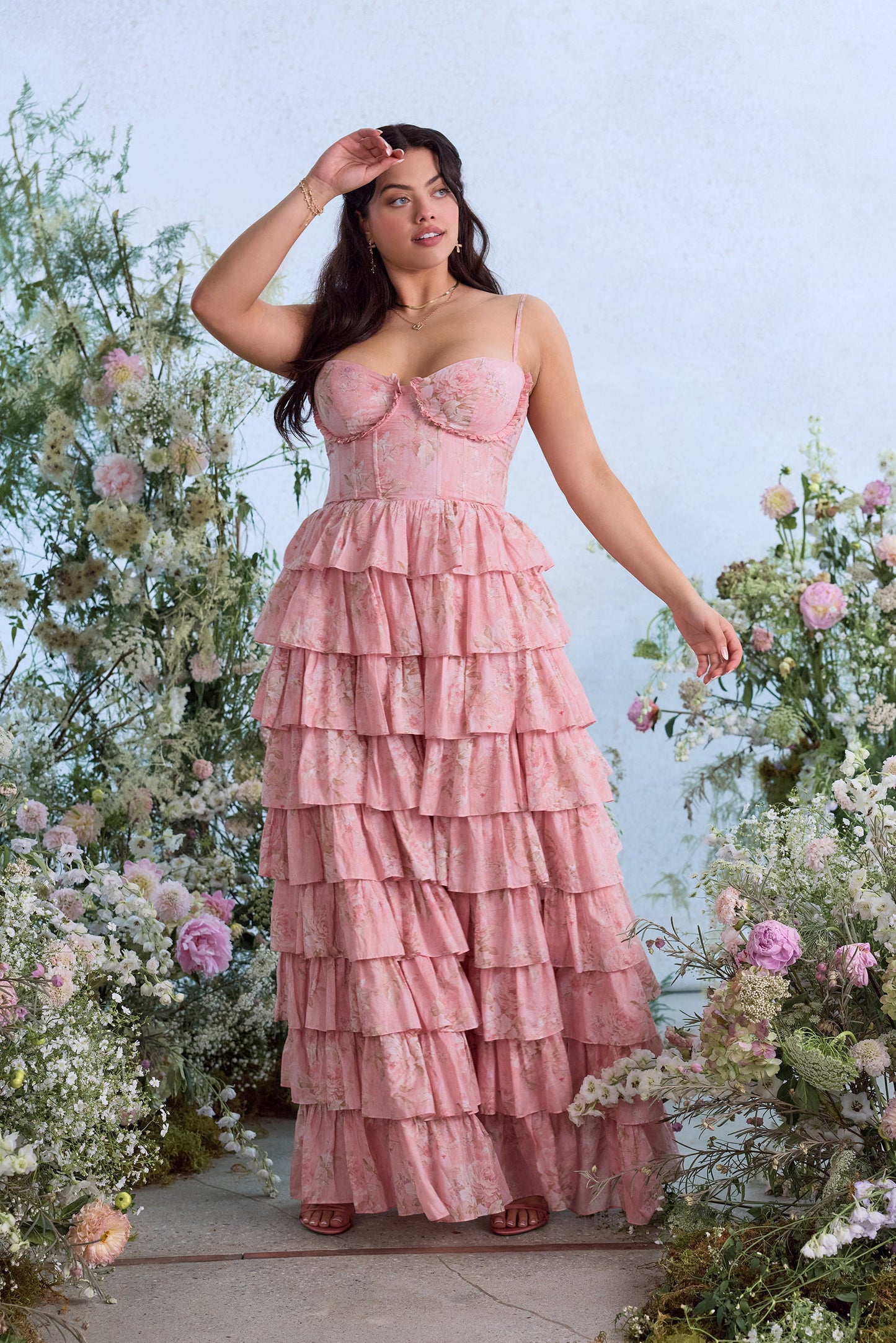 The Josephine Dress in Light Pink Tapestry Rose