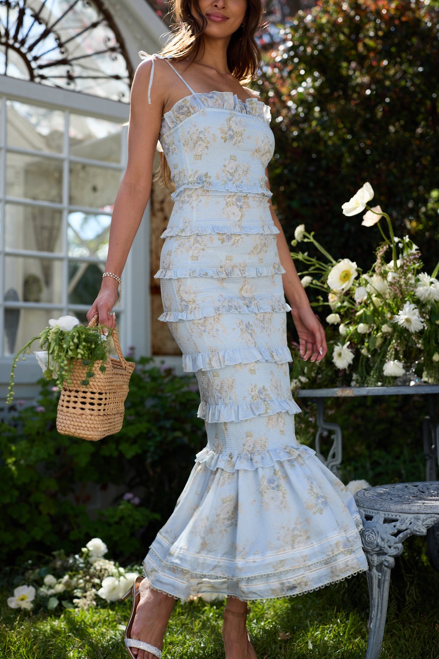 The Geranium Dress in Victorian Blue Roses