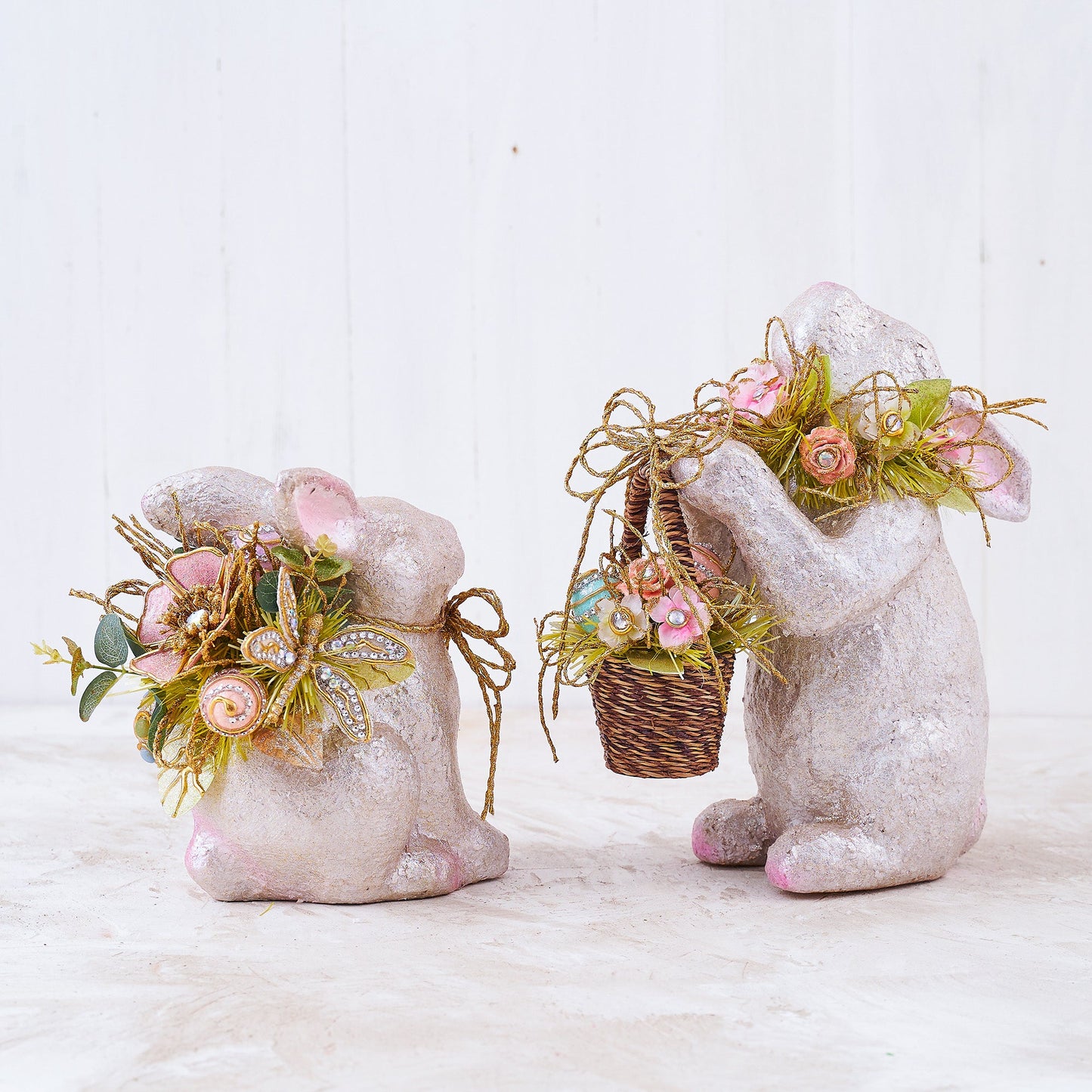 Capiz Floral Bunny with Wicker Basket Centerpiece f