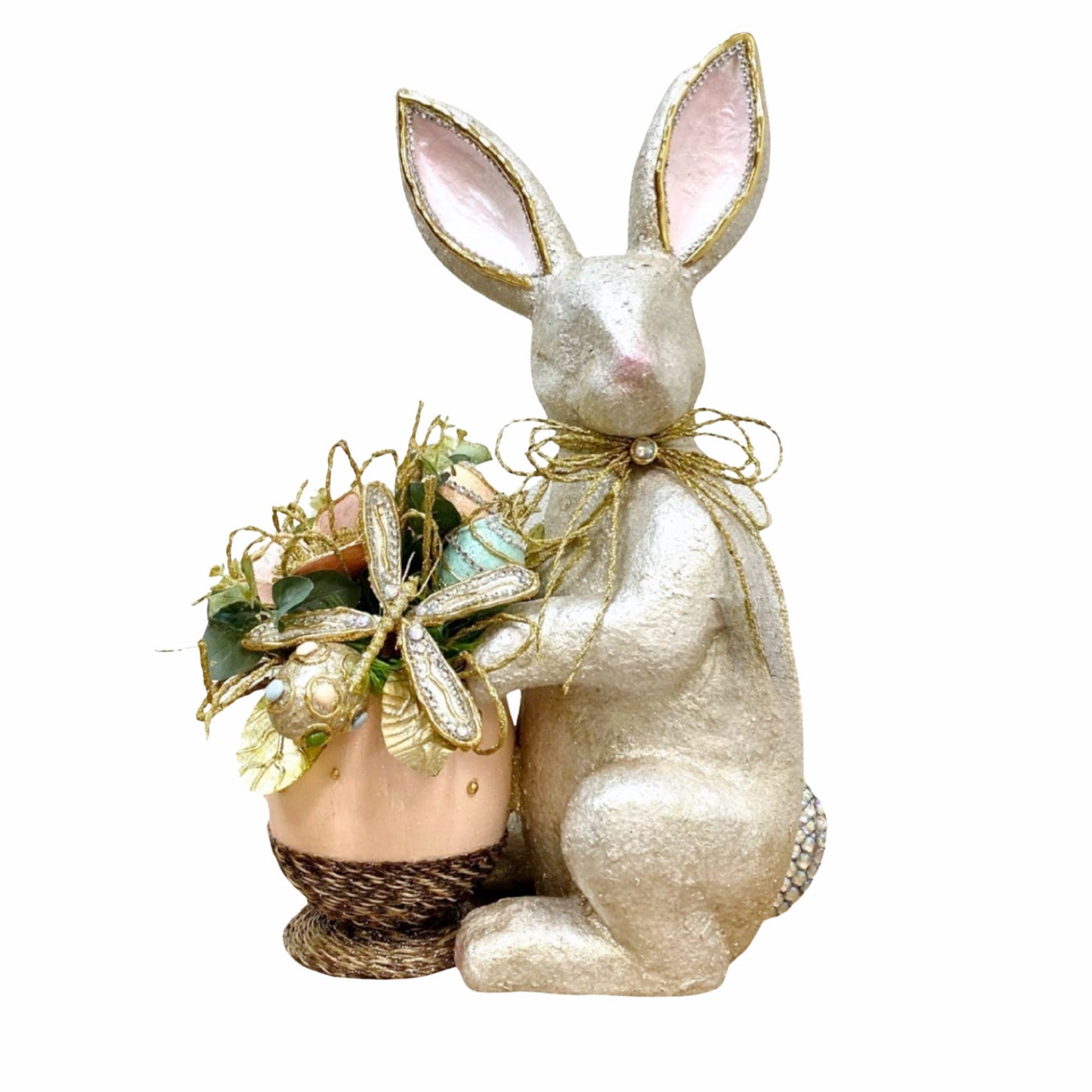 Easter Elegant Bunny with Floral Pot Handcrafted - HOLIDAY TREE