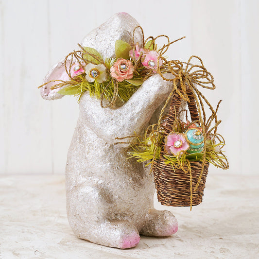 Capiz Floral Bunny with Wicker Basket Centerpiece f