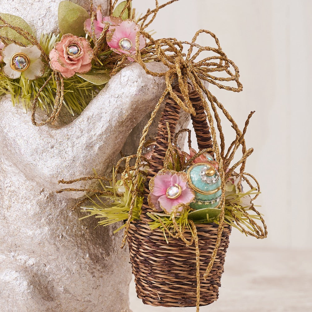 Capiz Floral Bunny with Wicker Basket Centerpiece f