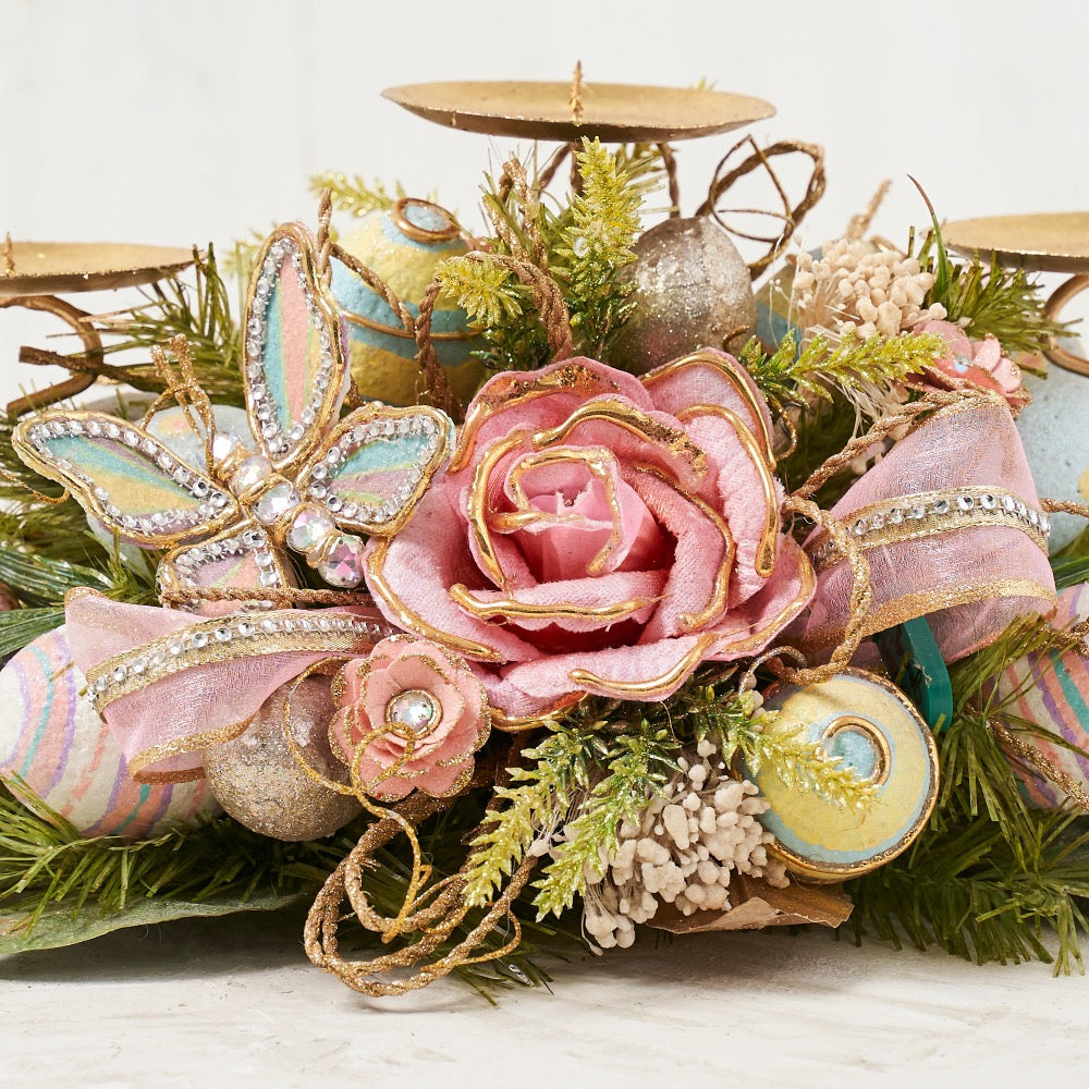 Capiz Floral Triple Candle Holder Handcrafted Easter Centerpiece - HOLIDAY TREE