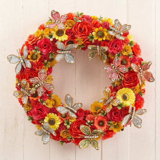 21" Wood Curl Flower Wreath with Butterly.