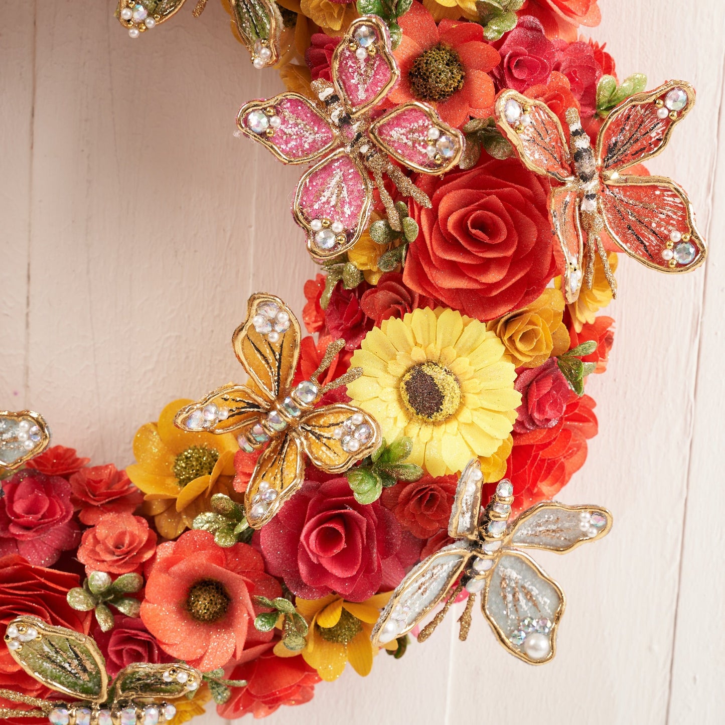 21" Wood Curl Flower Wreath with Butterly.