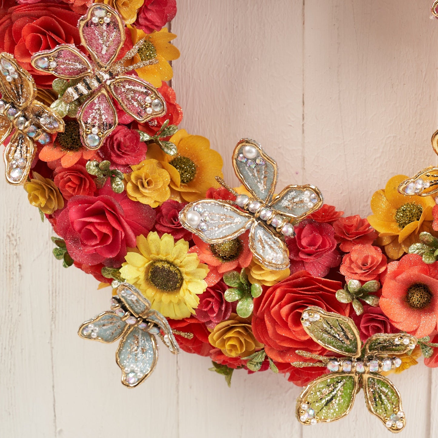 21" Wood Curl Flower Wreath with Butterly.