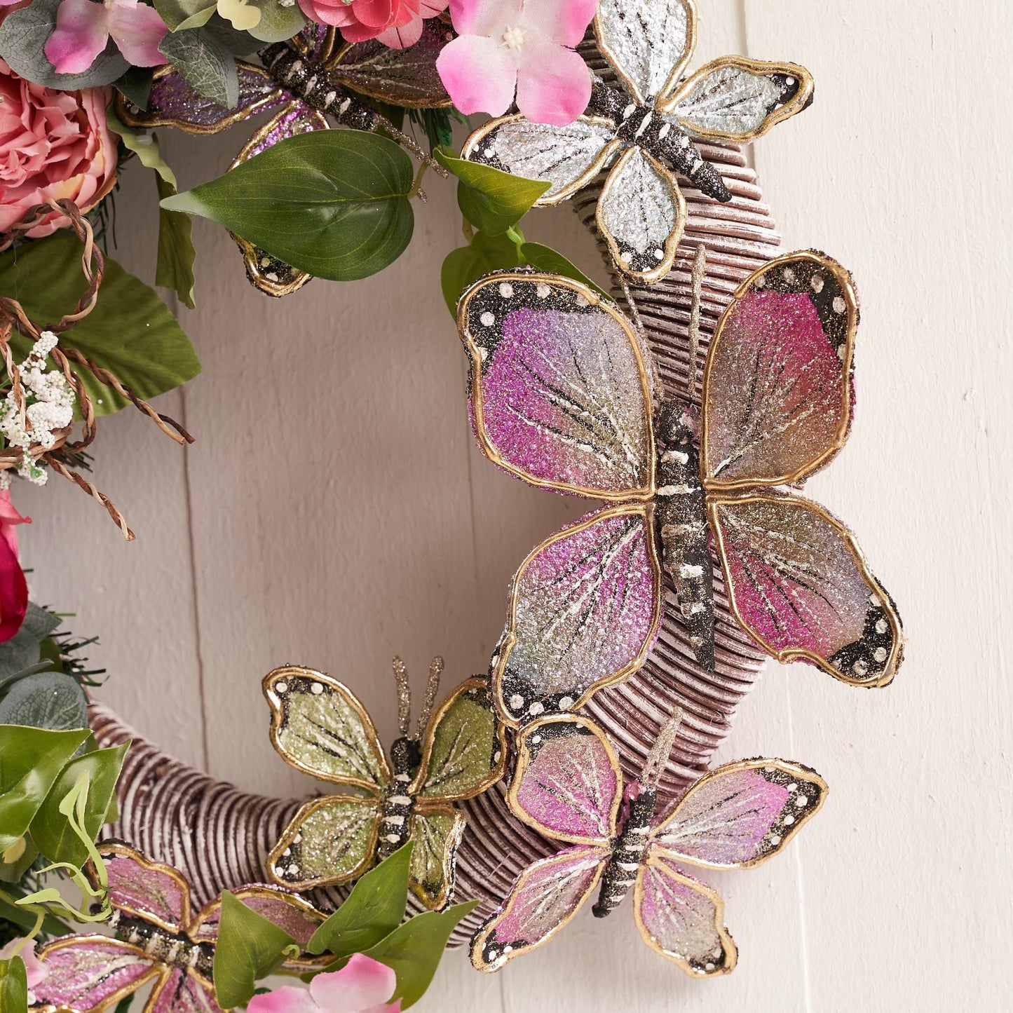 23" Floral Blossom Handcrafted Wreath with Butterfly Easter and Spring - HOLIDAY TREE