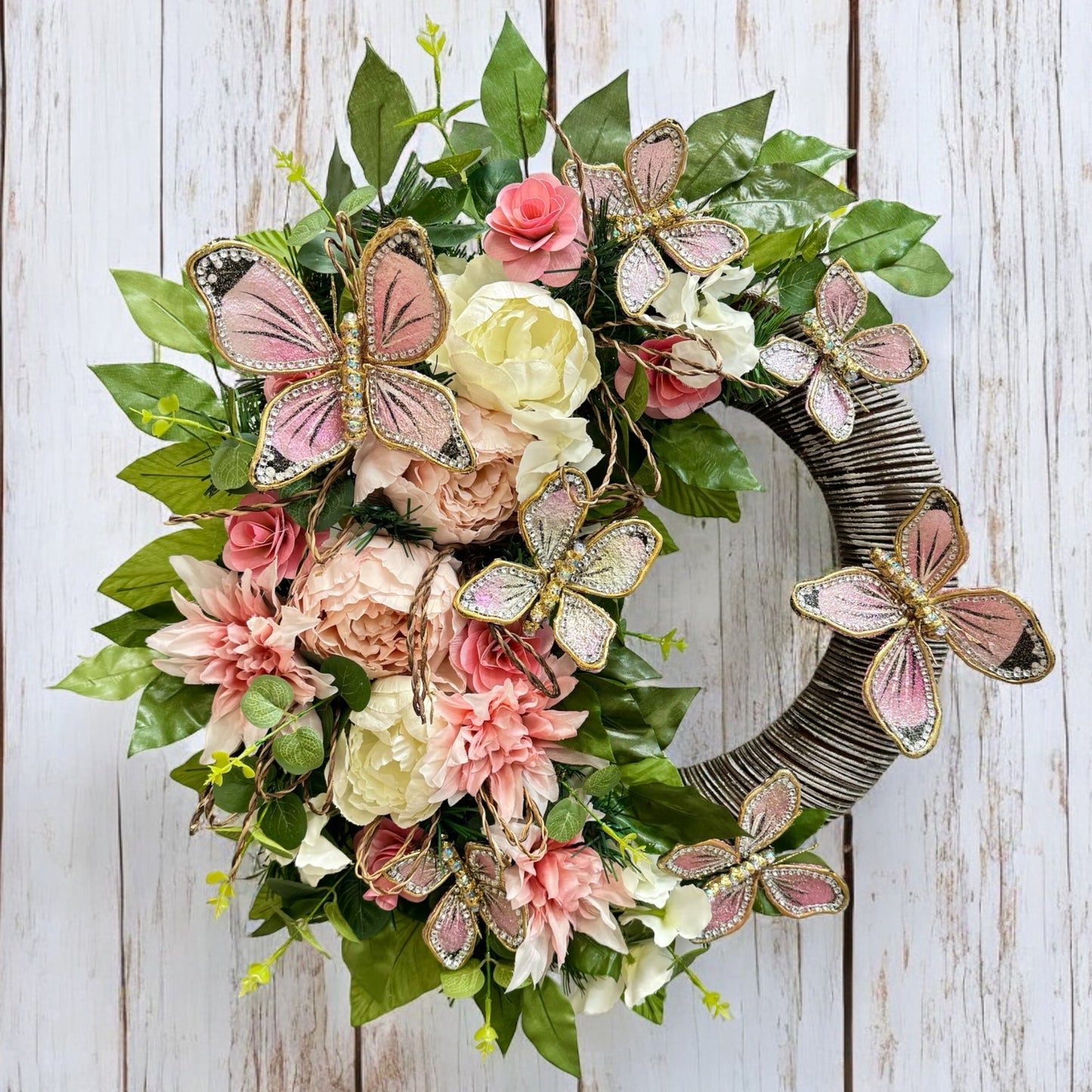 Blushing Butterfly Meadow Wreath 23"