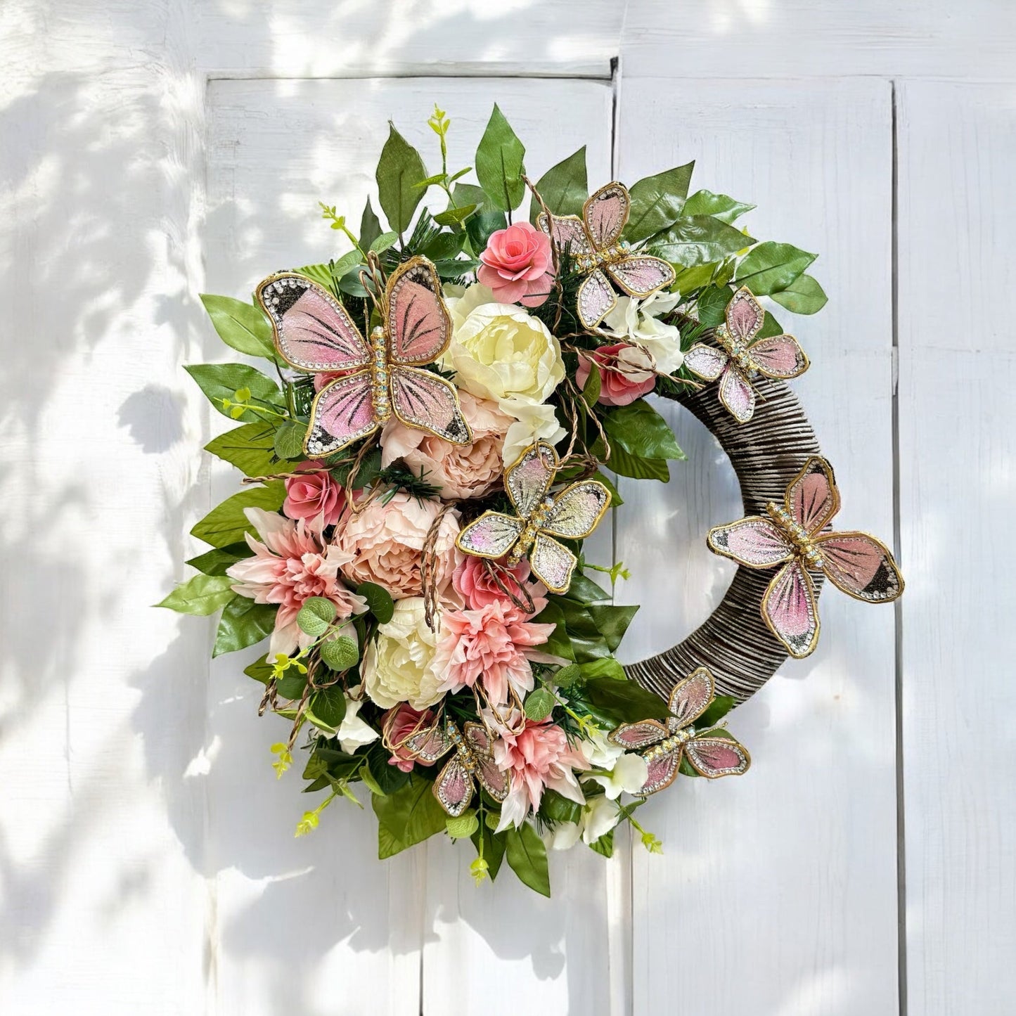 Blushing Butterfly Meadow Wreath 23"