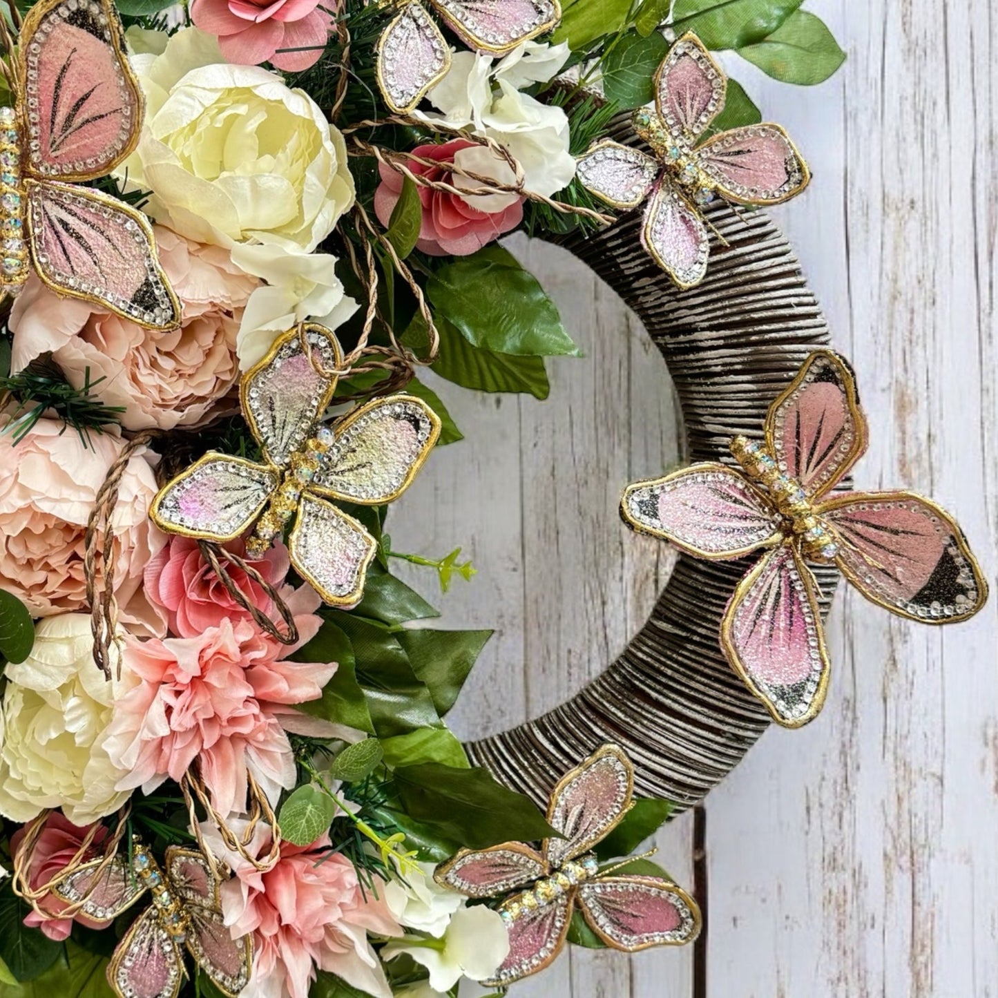 Blushing Butterfly Meadow Wreath 23"