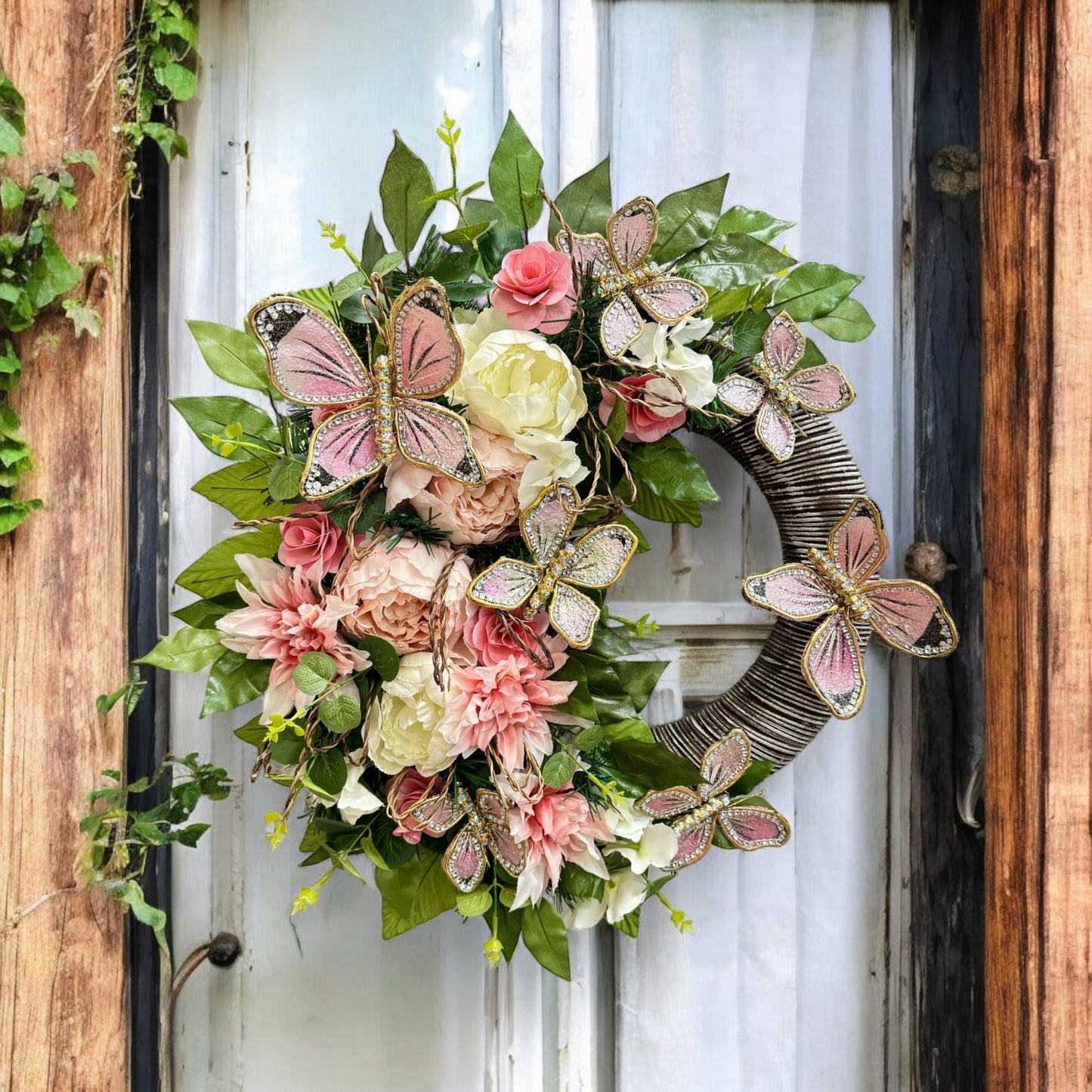 Blushing Butterfly Meadow Wreath 23"