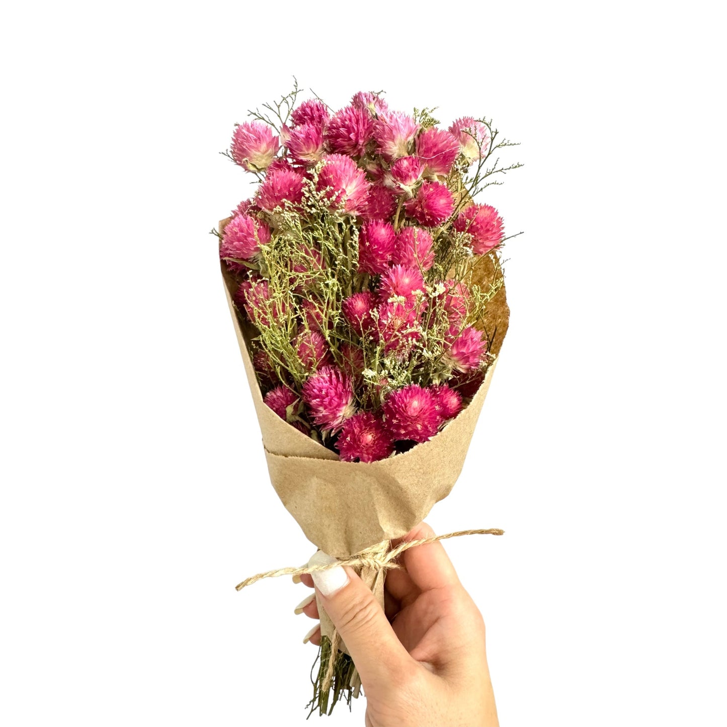 11" Dried Pink Globe Amaranth Mini Bouquet