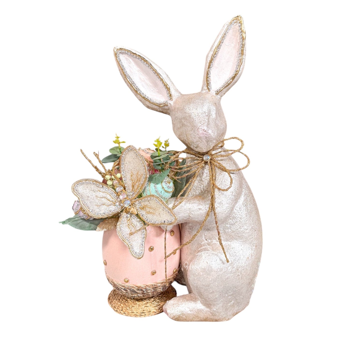 Easter Elegant Bunny with Floral Butterfly Pot