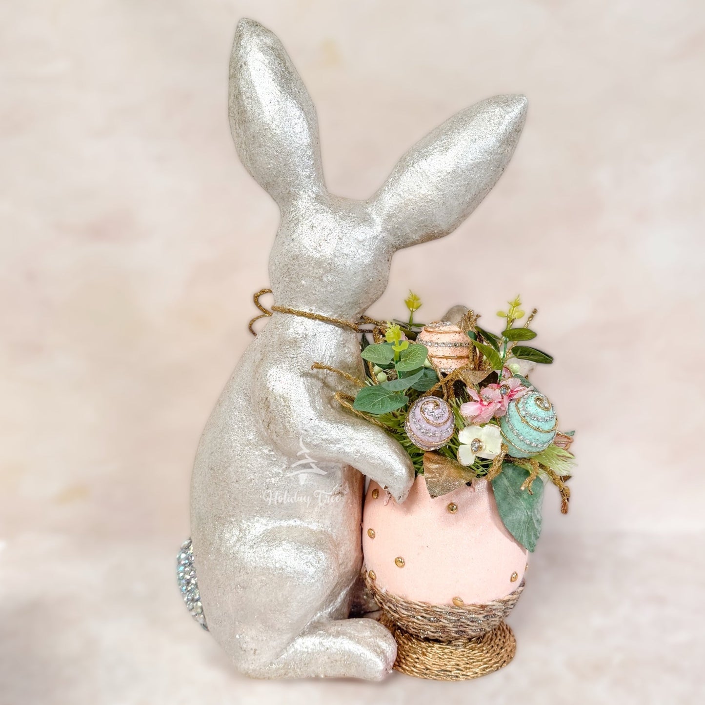 Easter Elegant Bunny with Floral Butterfly Pot