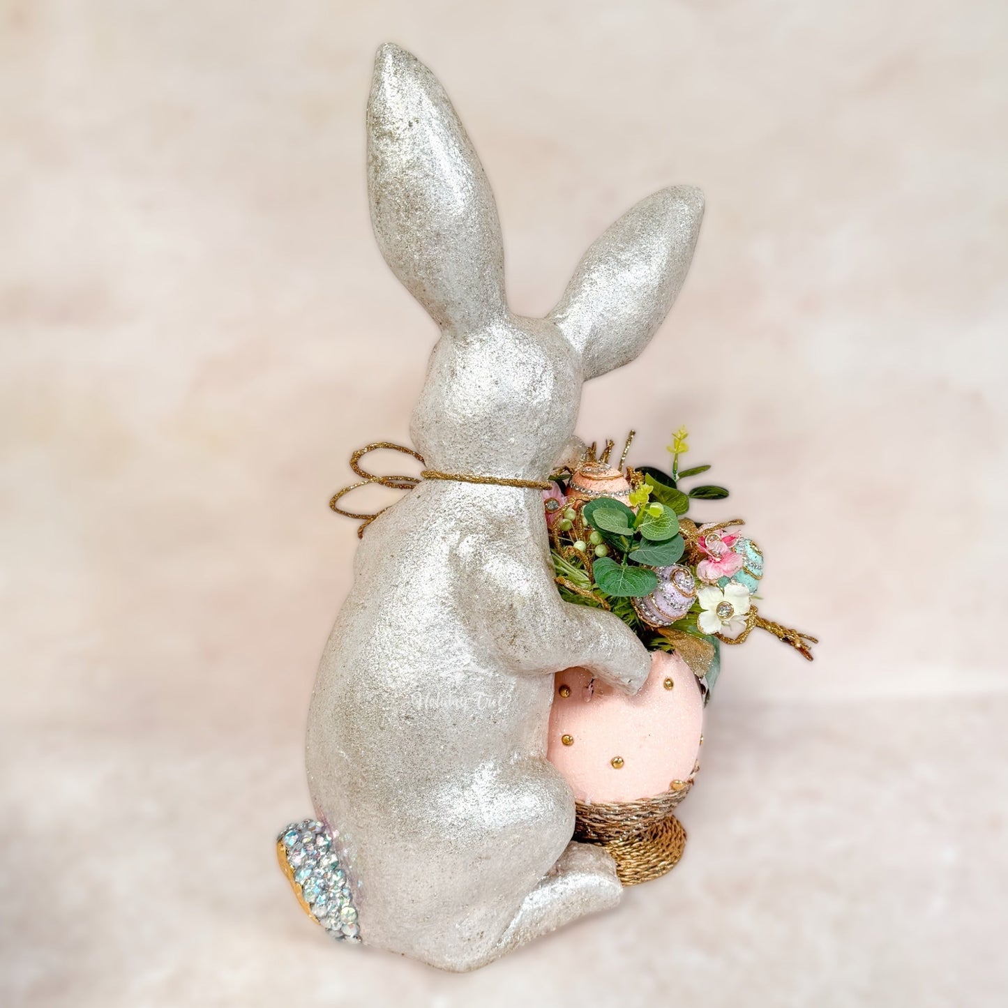 Easter Elegant Bunny with Floral Butterfly Pot