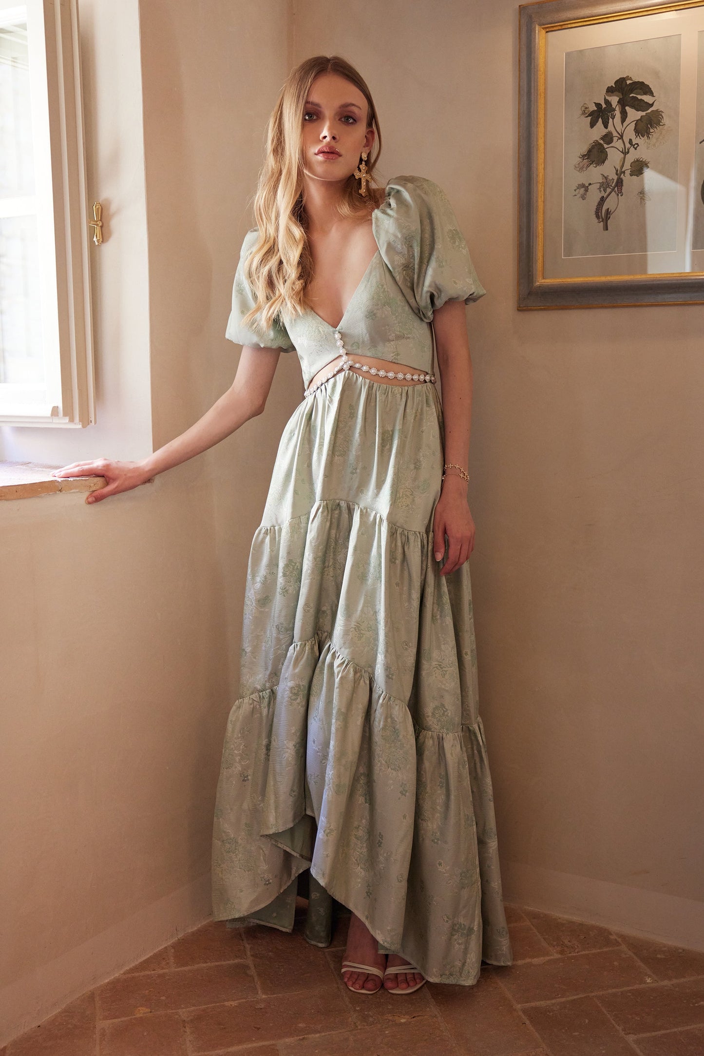 The Emma Dress in Sage Windsor Brocade