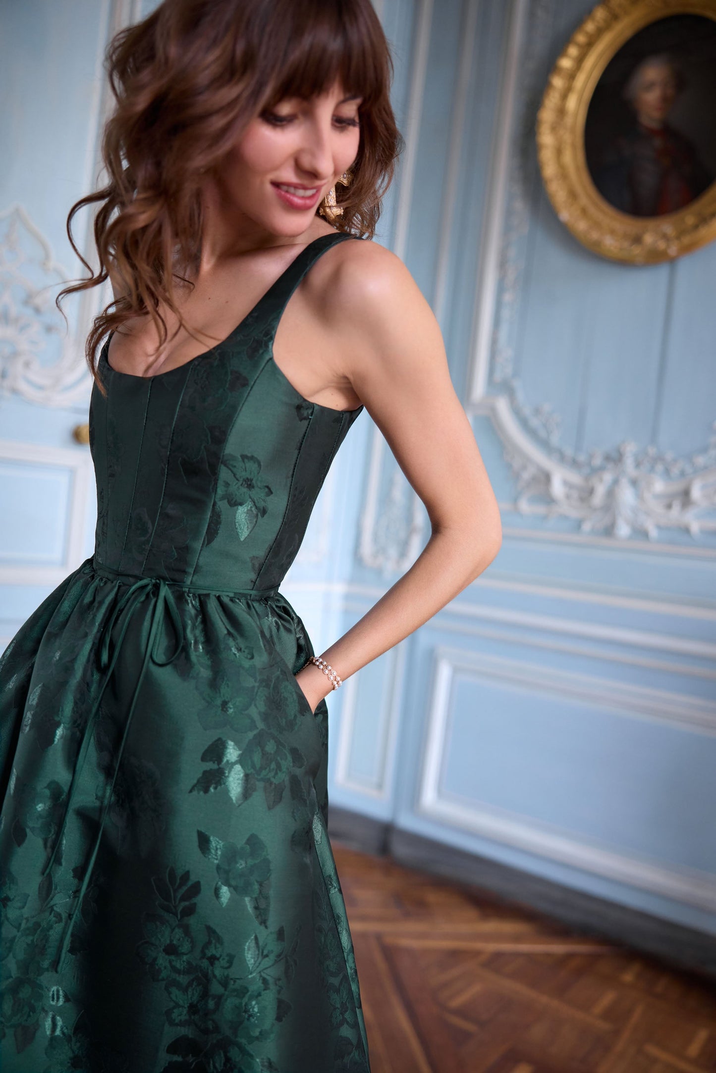 The Avery Dress in Emerald Baroque Floral