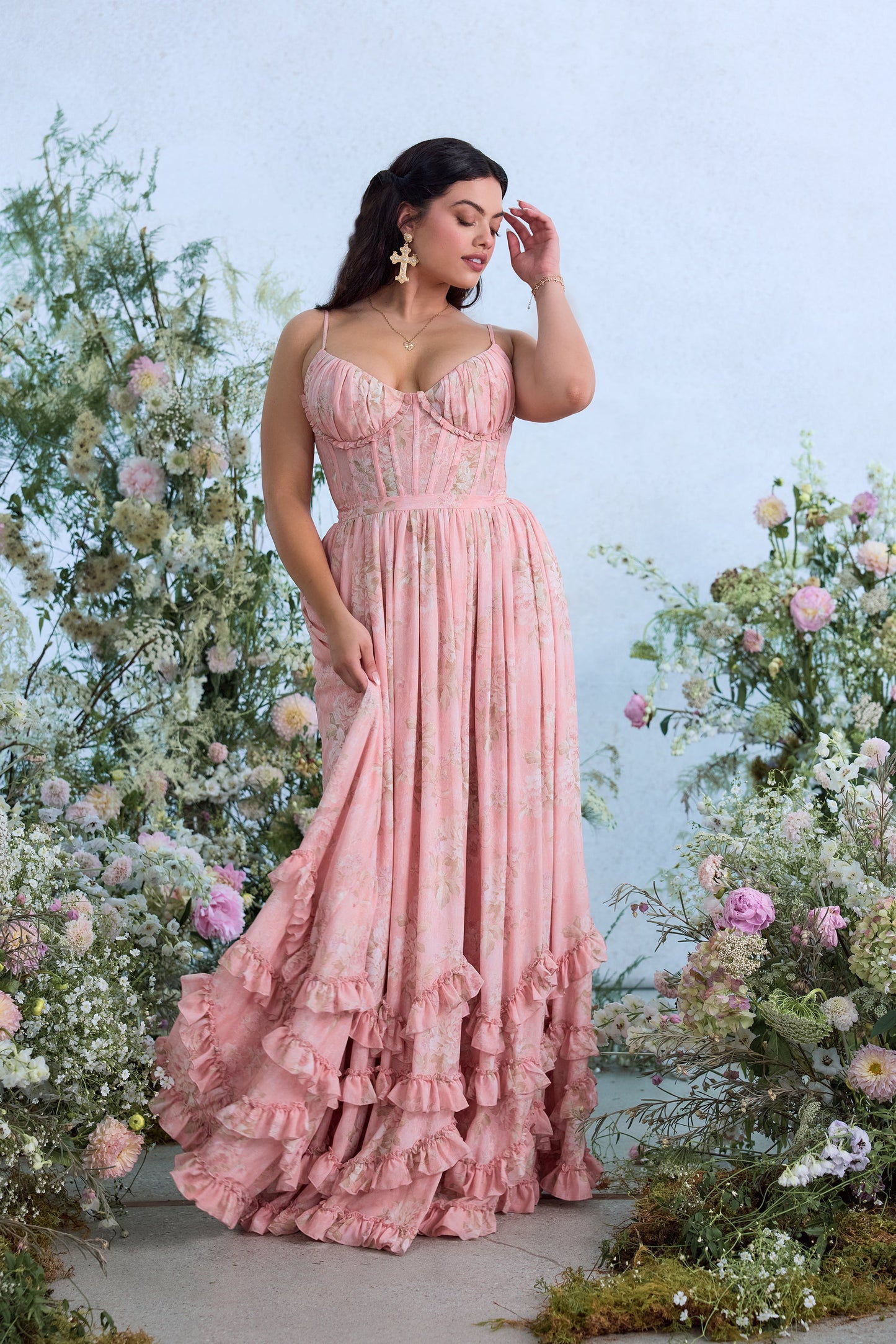 The Carmen Dress in Light Pink Tapestry Rose