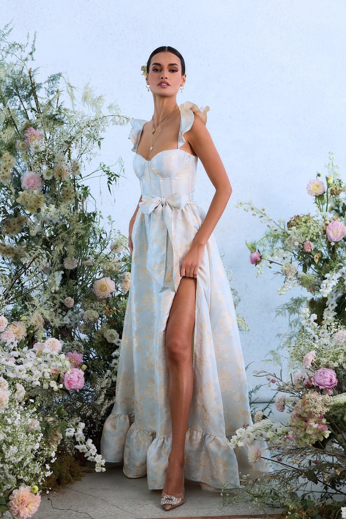 The Veronica Dress in Sky Windsor Brocade