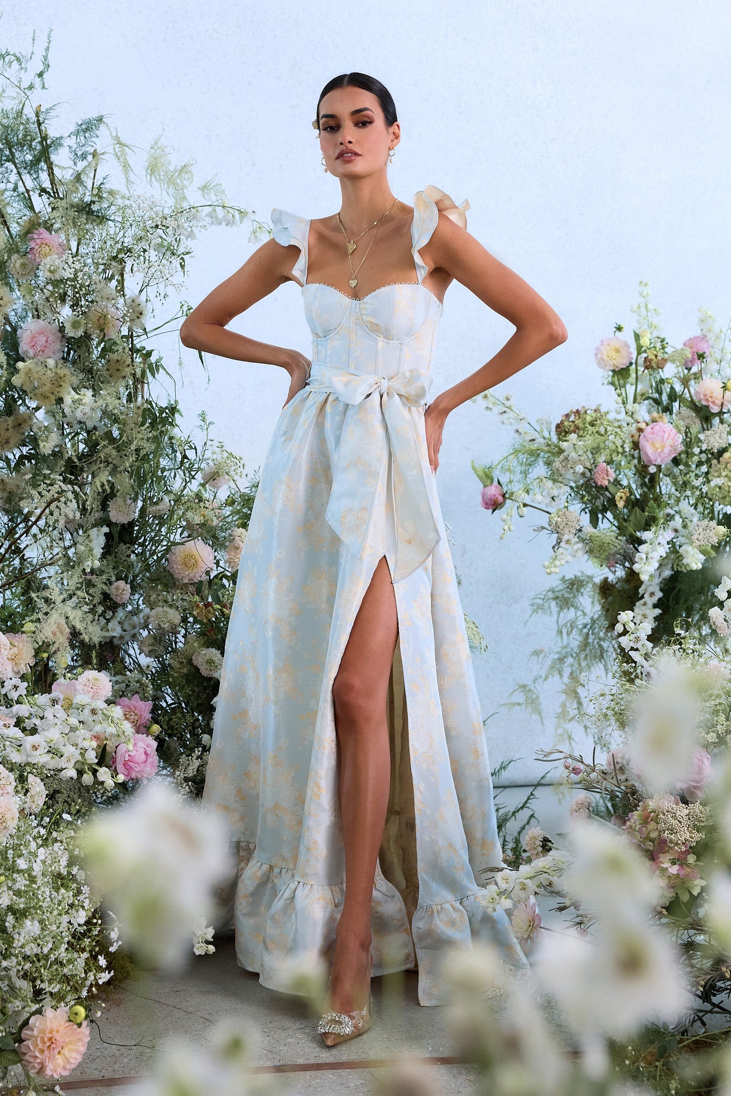 The Veronica Dress in Sky Windsor Brocade