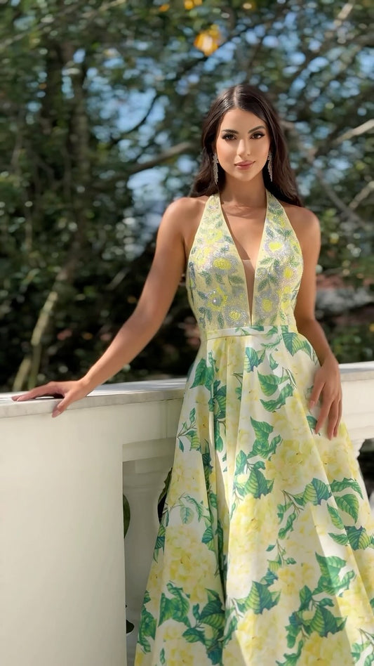 Fashion Floral Halter Large Swing Dress