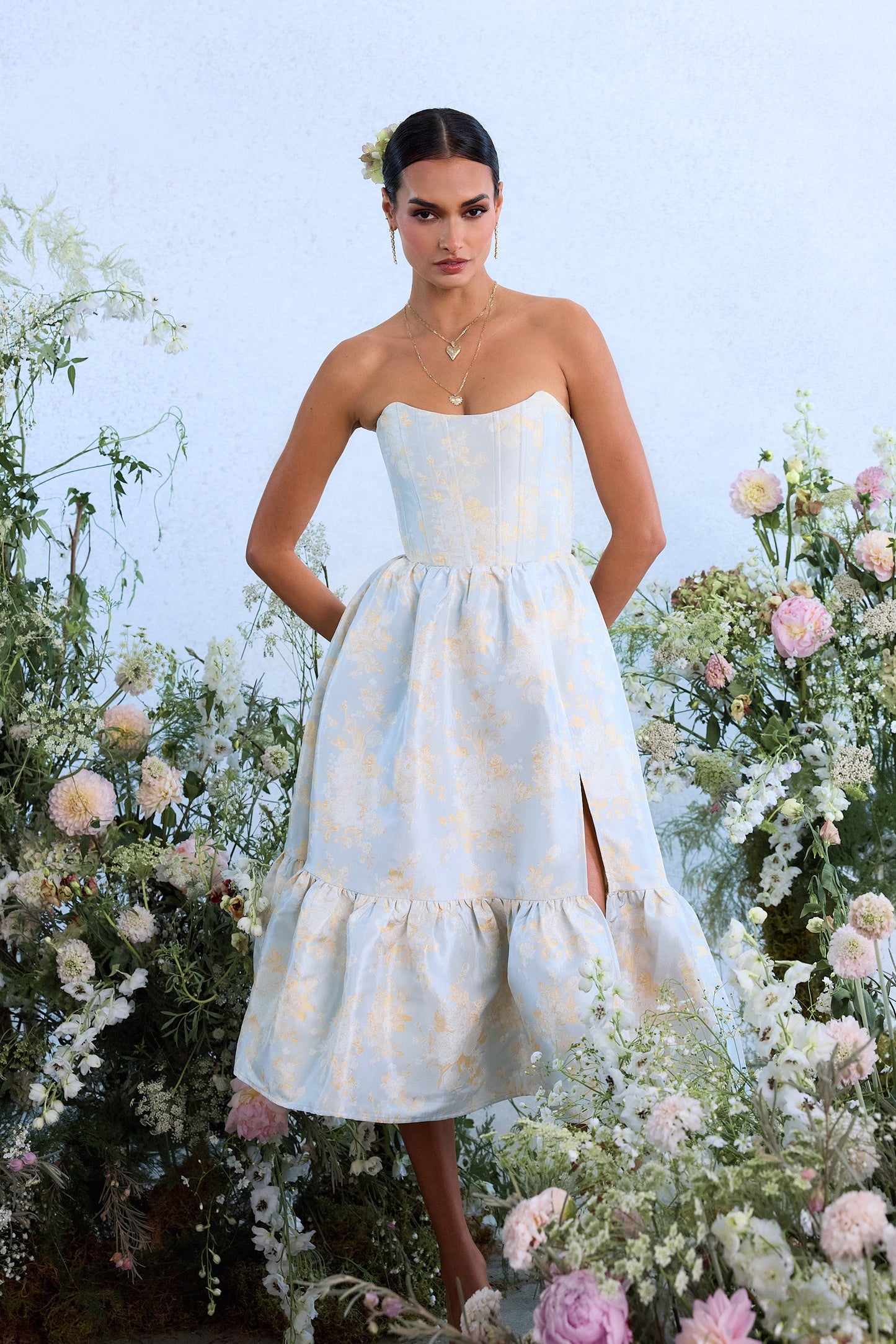 The Virginia Dress in Sky Windsor Brocade