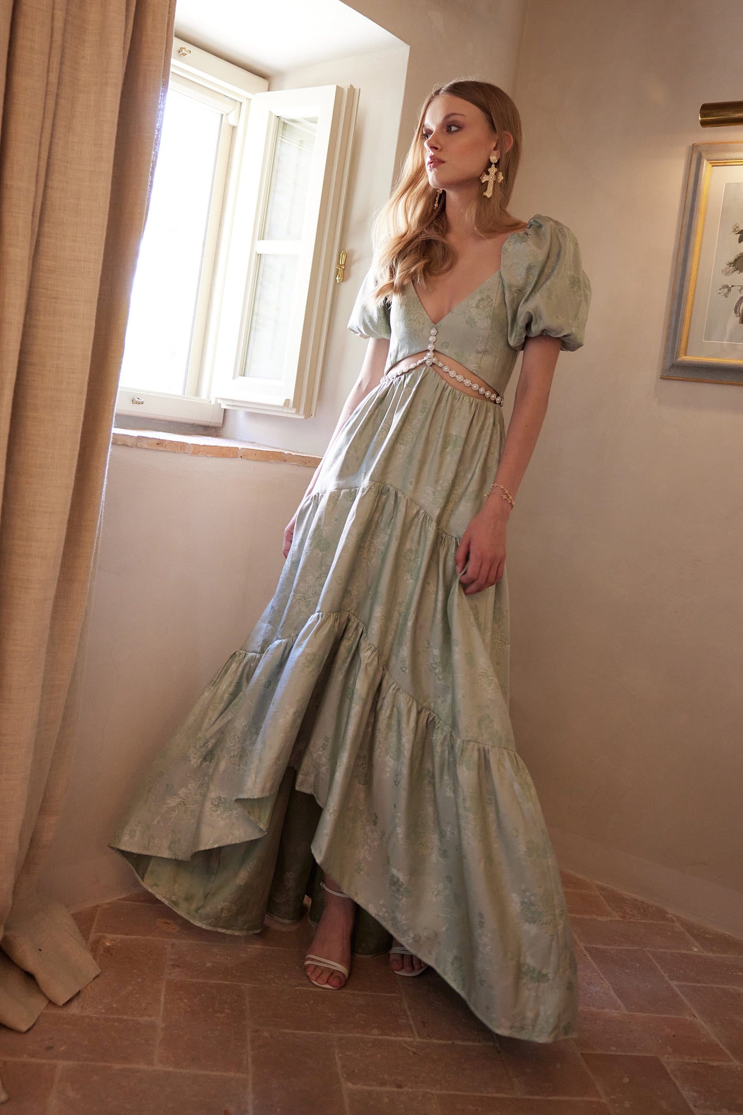 The Emma Dress in Sage Windsor Brocade