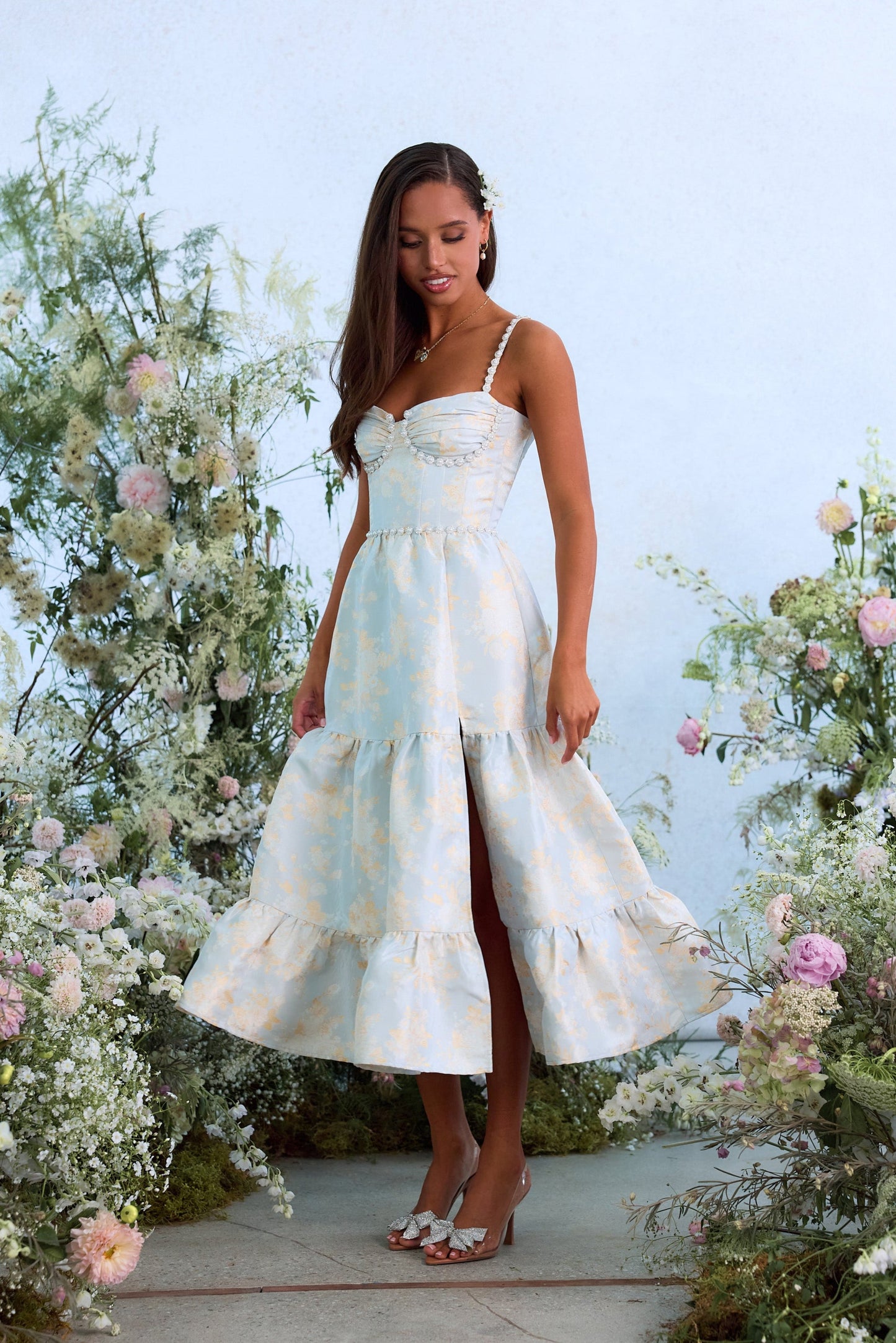 The Lorenza Dress in Sky Windsor Brocade