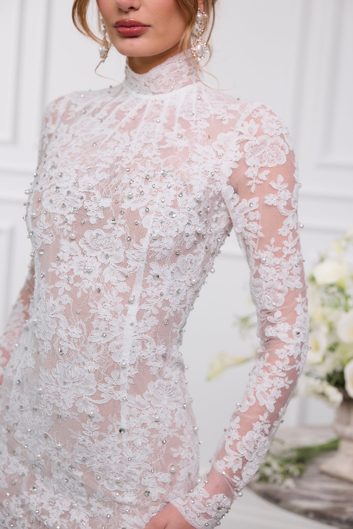 The Kiara Dress in White Chantilly Lace