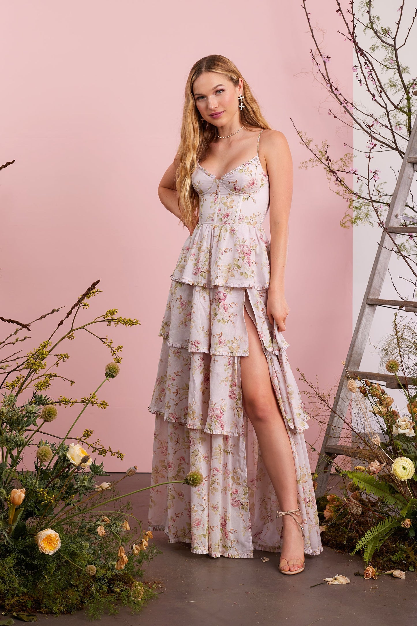 The Caterina Dress in Pink Rose Print