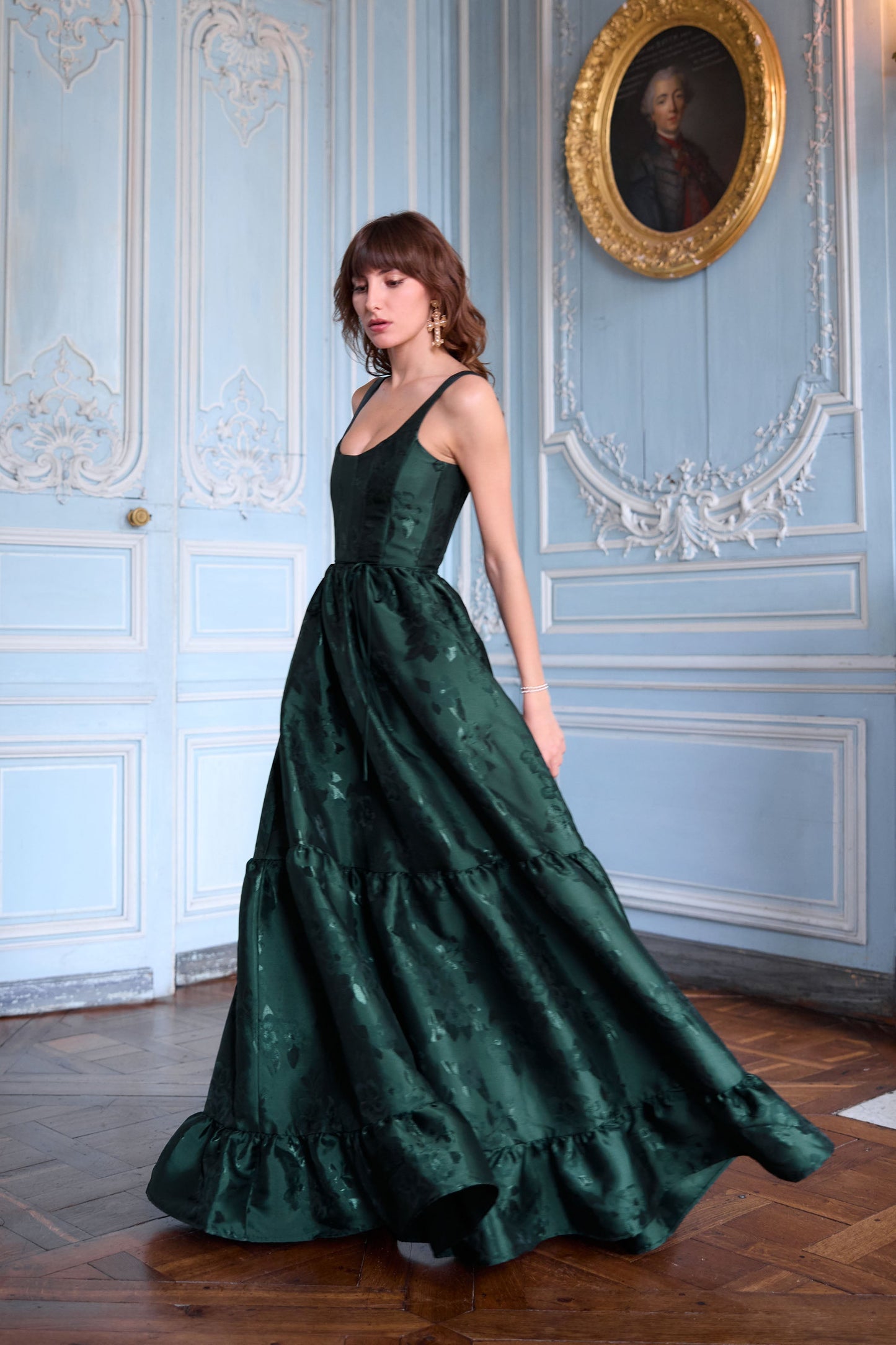 The Avery Dress in Emerald Baroque Floral