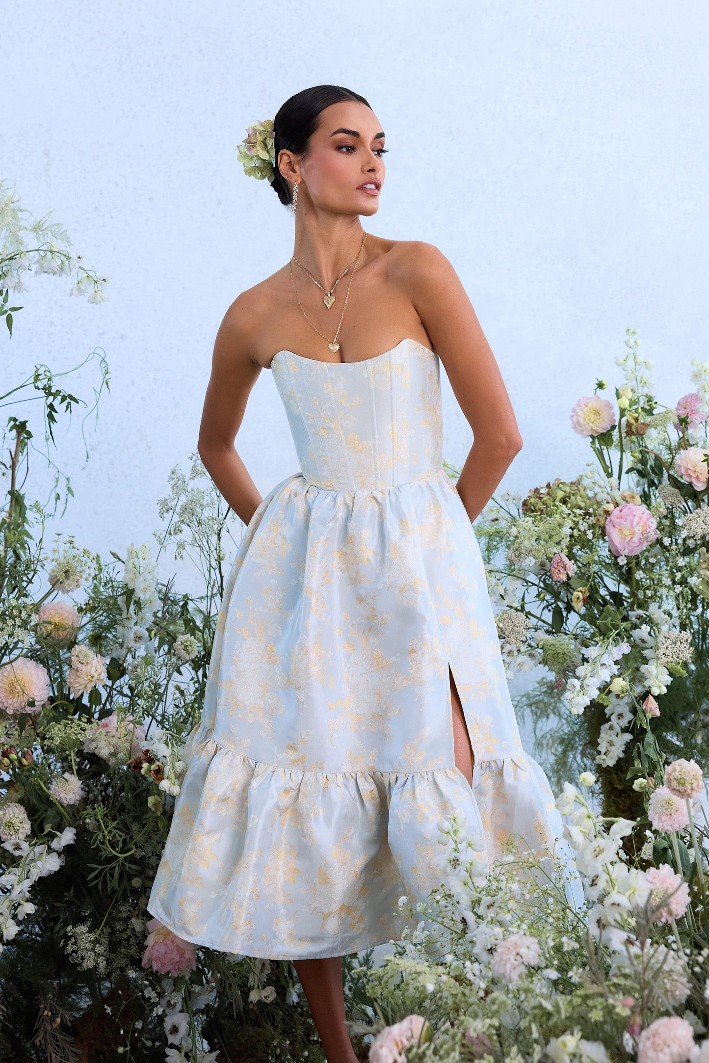 The Virginia Dress in Sky Windsor Brocade