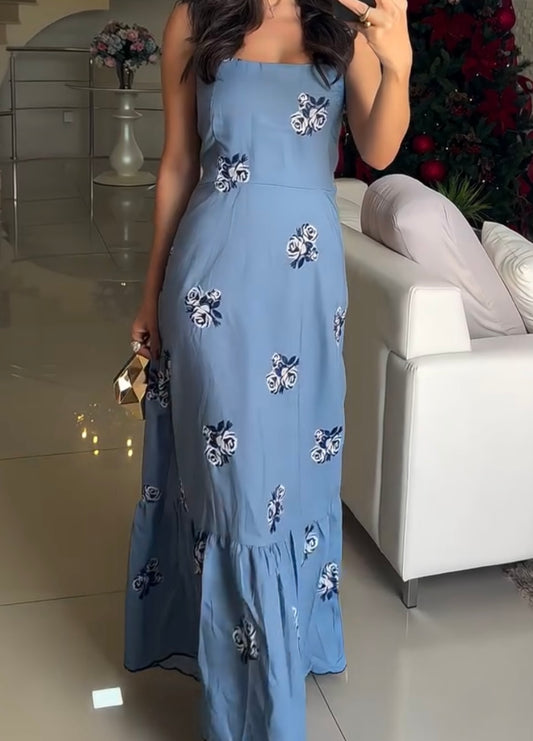 Casual Spaghetti-Strap Floral Print Long Dress