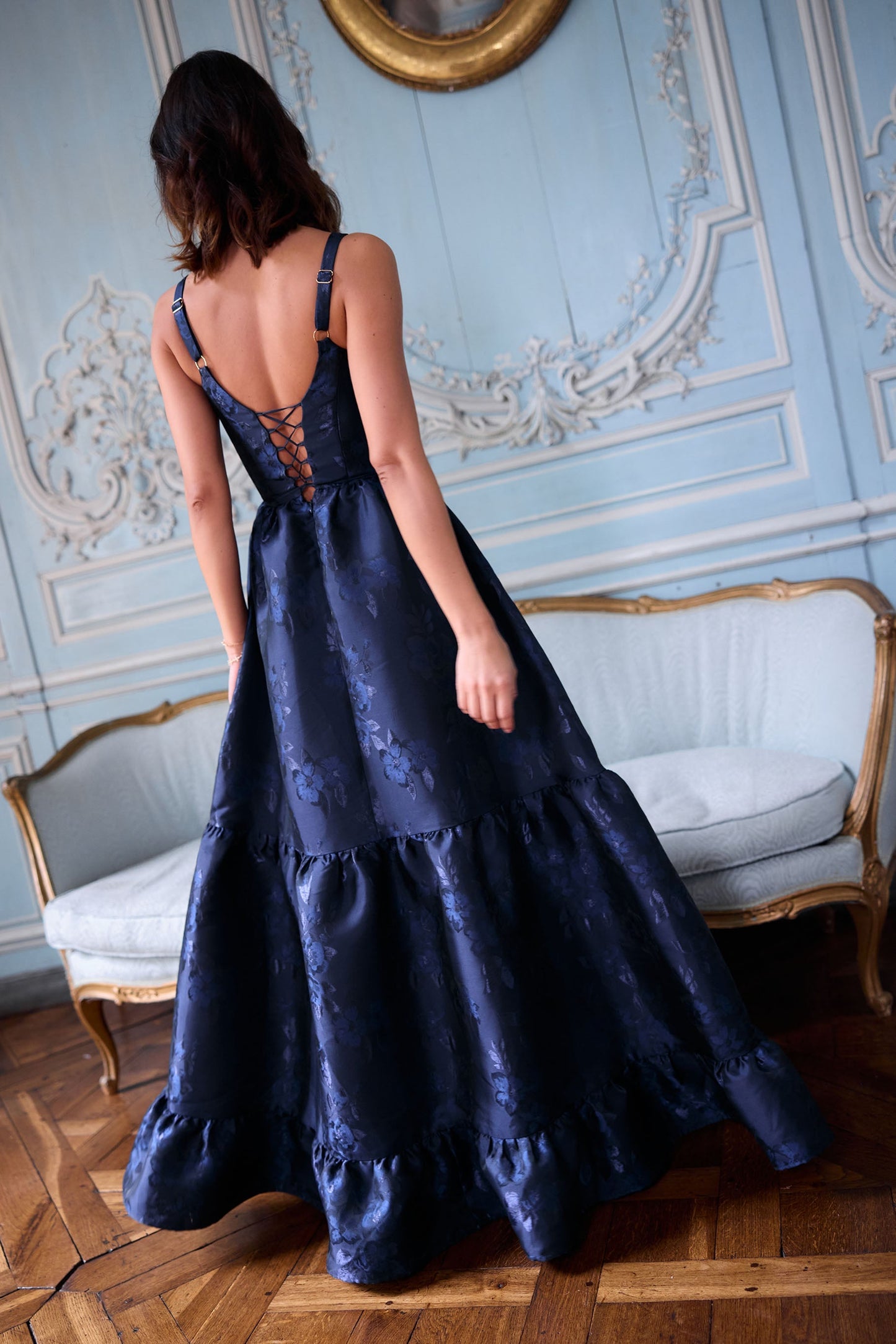 The Avery Dress in Navy Baroque Floral