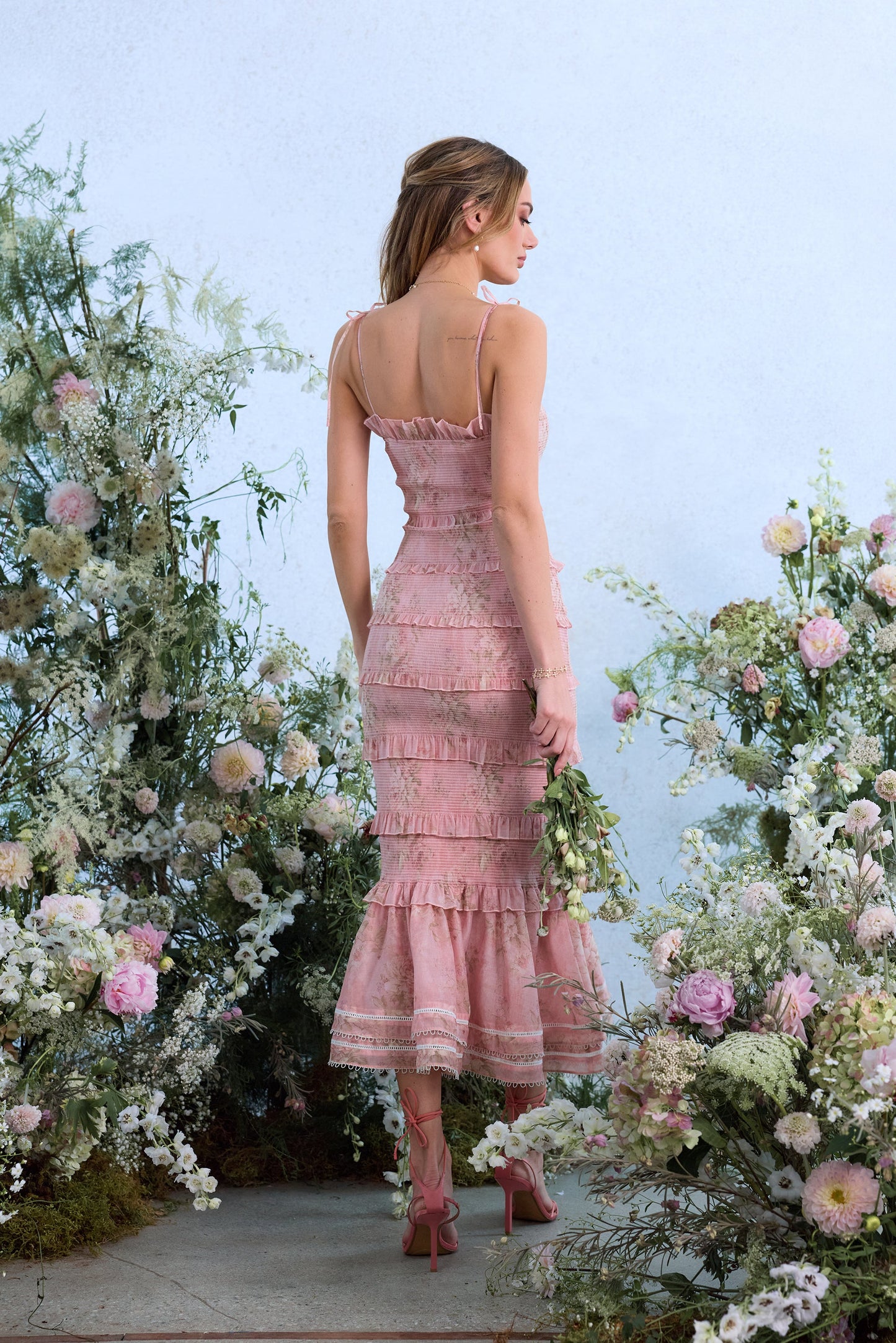 The Geranium Dress in Light Pink Tapestry Rose